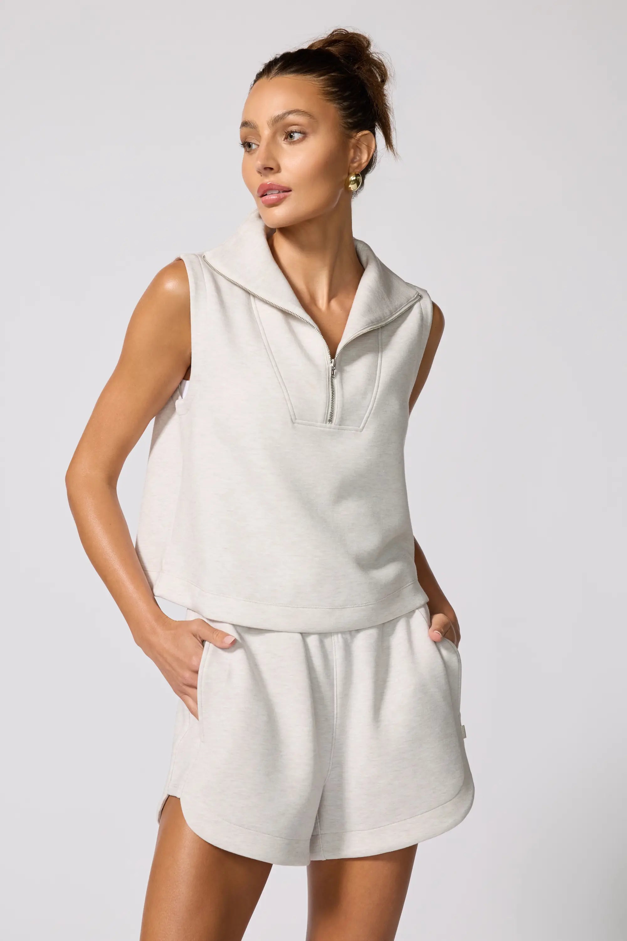 Dreamweave Half Zip Mock Neck Tank - Htr Moonbeam