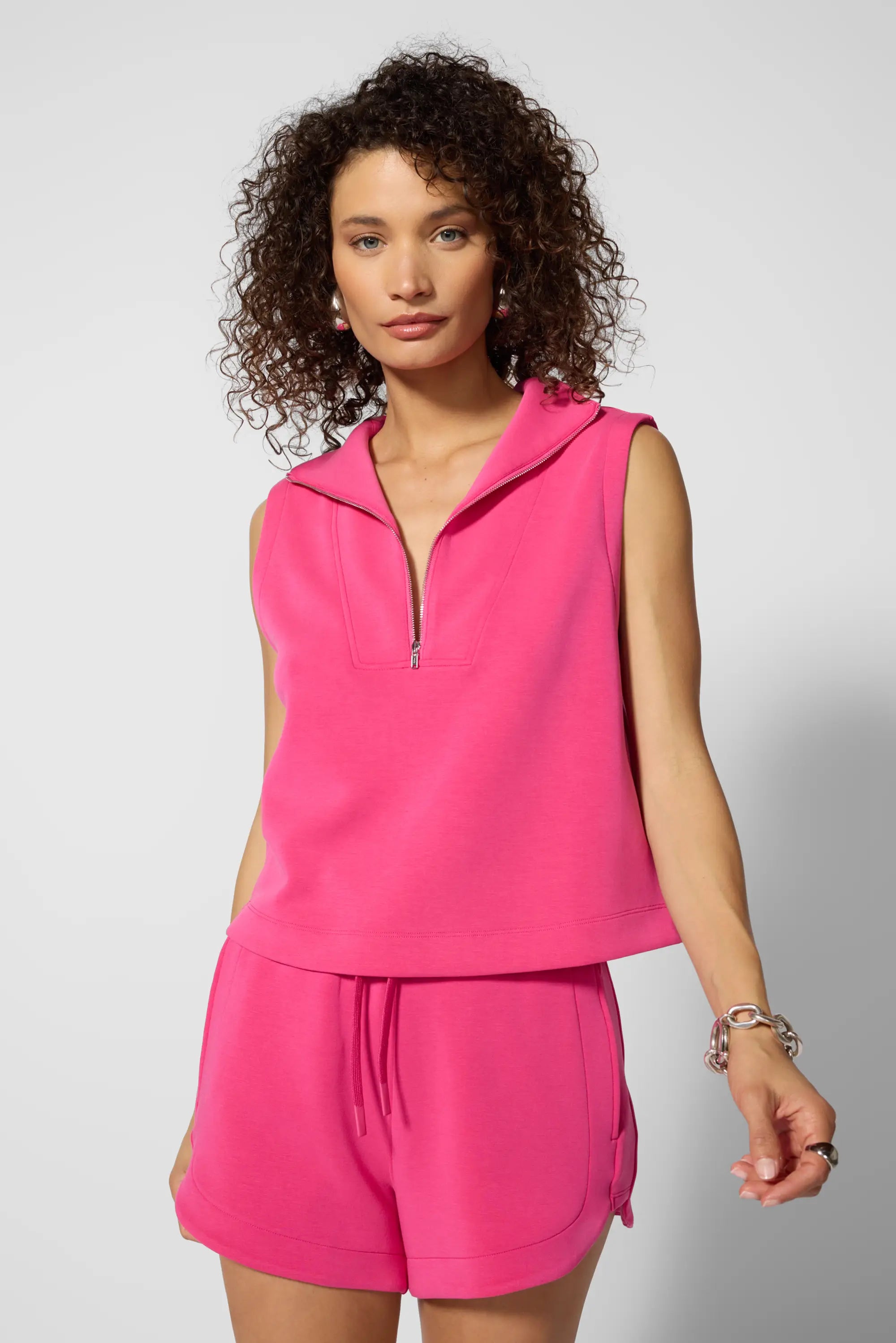 Dreamweave Half Zip Mock Neck Tank - Fuchsia Purple