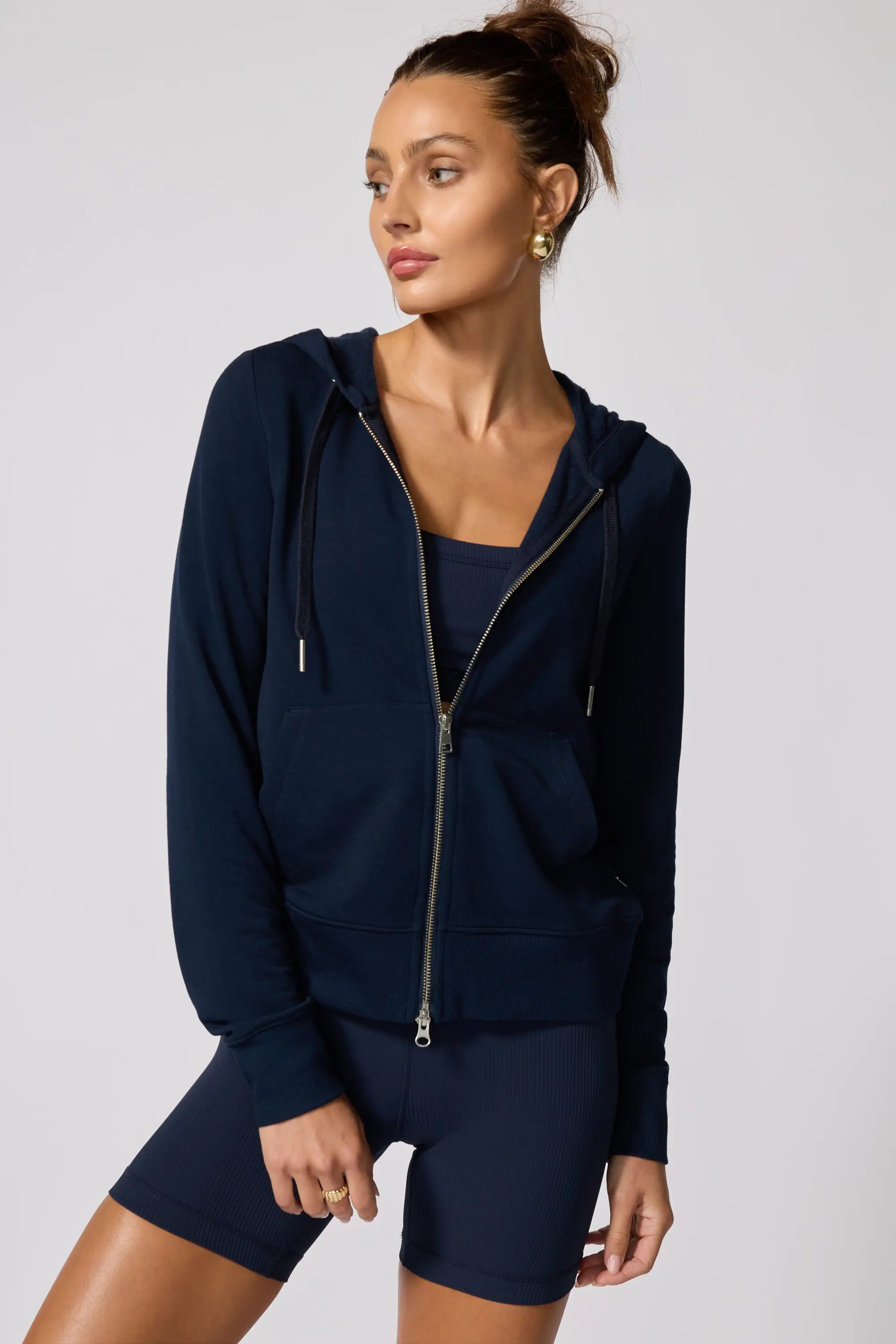Cozy Fleece Full Zip Slim Hoodie - Navy Blazer