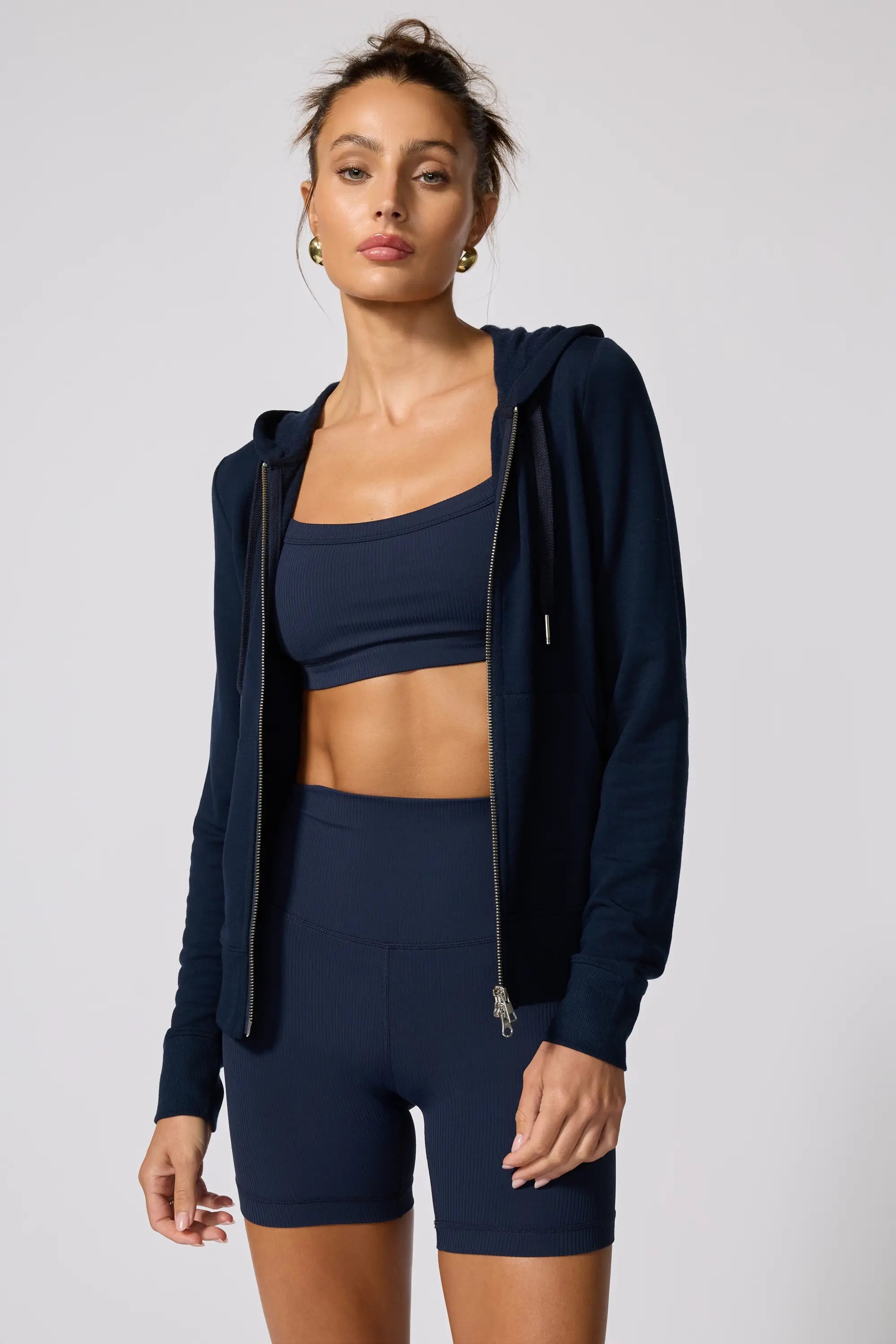 Cozy Fleece Full Zip Slim Hoodie - Navy Blazer