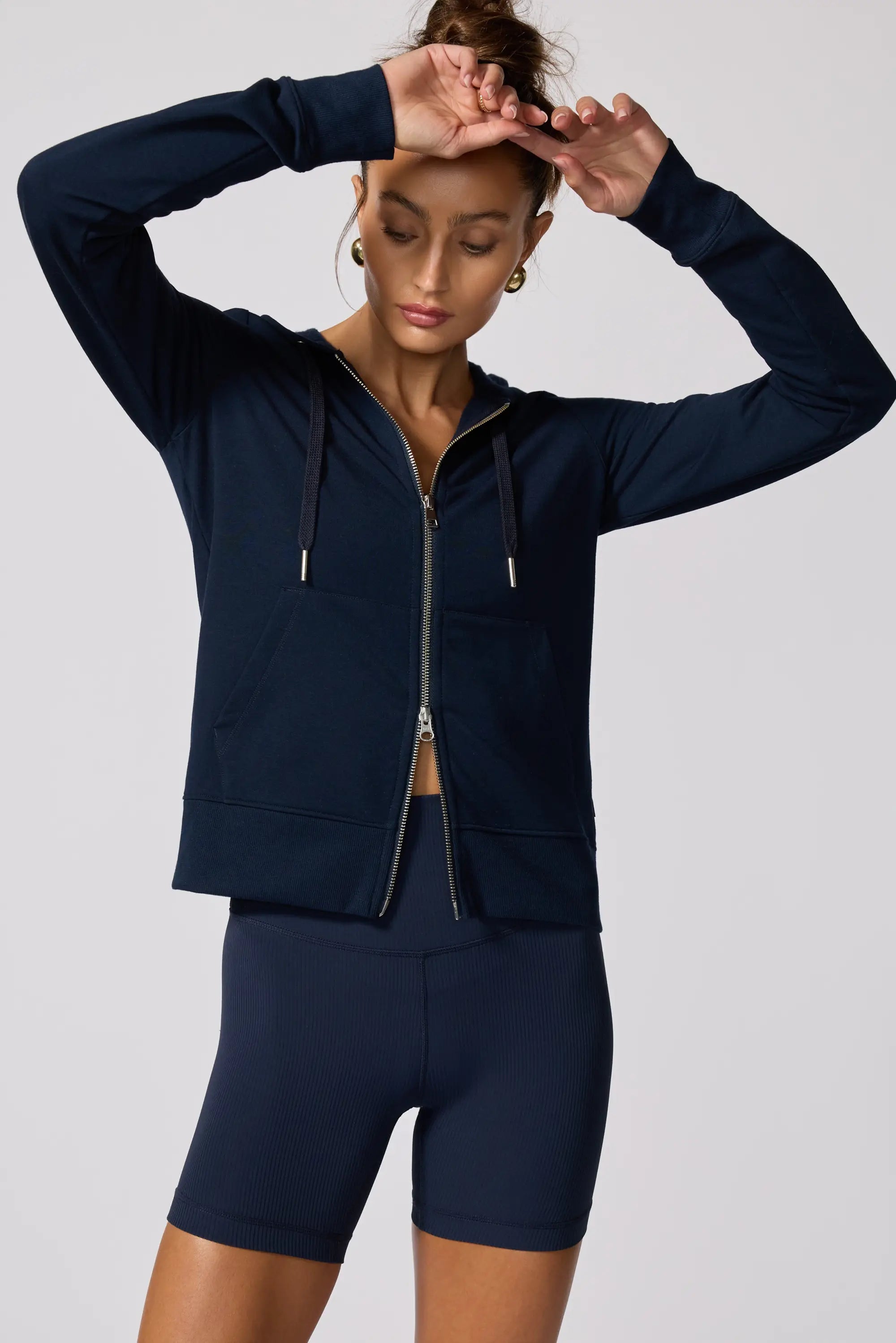 Cozy Fleece Full Zip Slim Hoodie - Navy Blazer