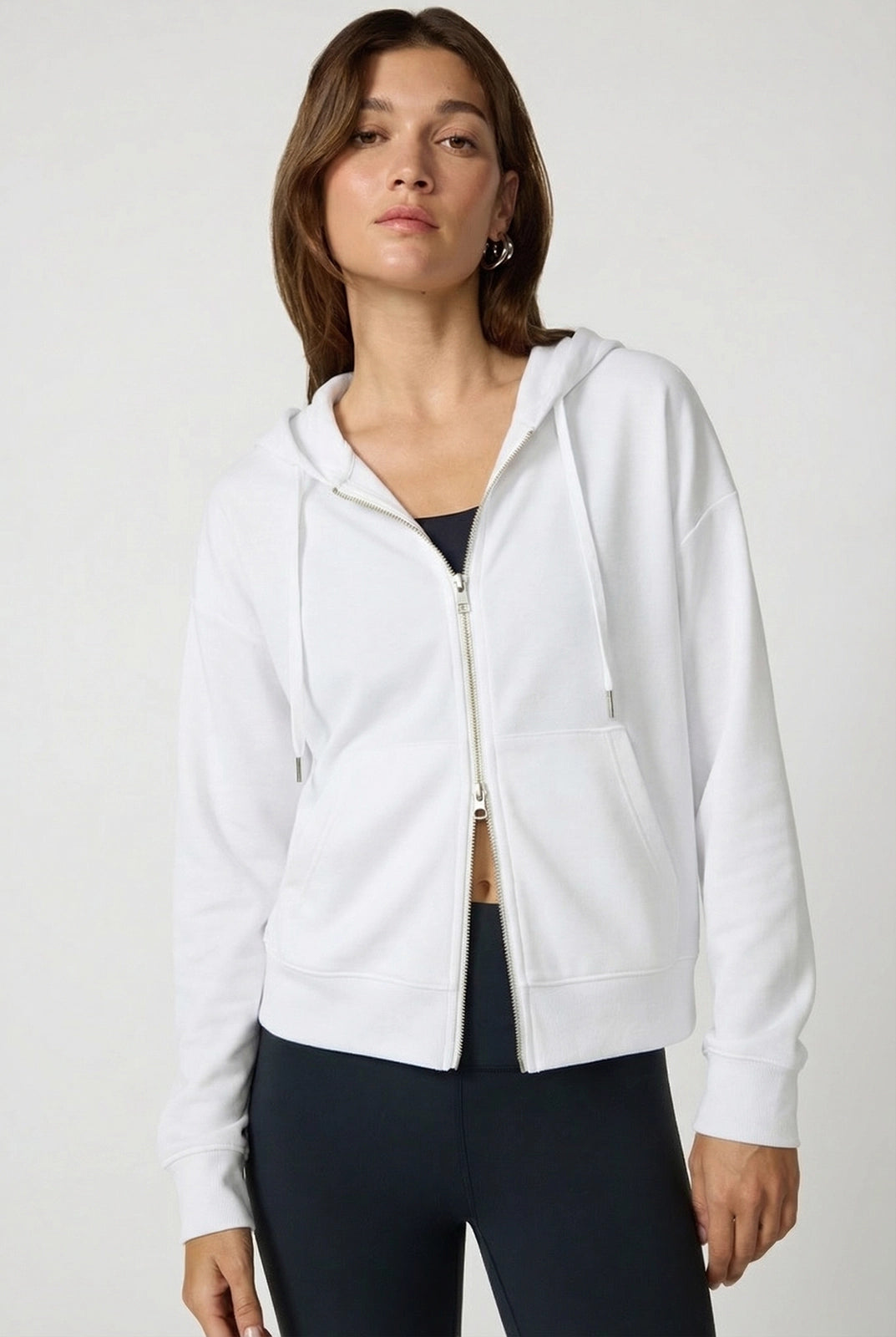 Cozy Fleece Full Zip Slim Hoodie - Brilliant White
