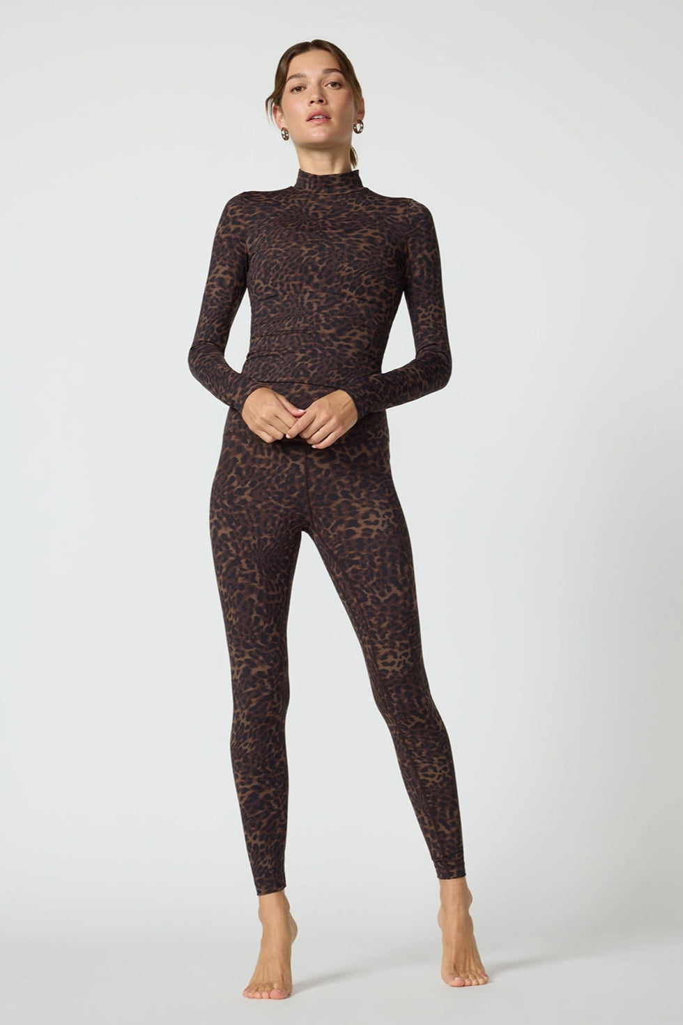 Printed Mock Neck Long Sleeve Top - Caribou Leopard