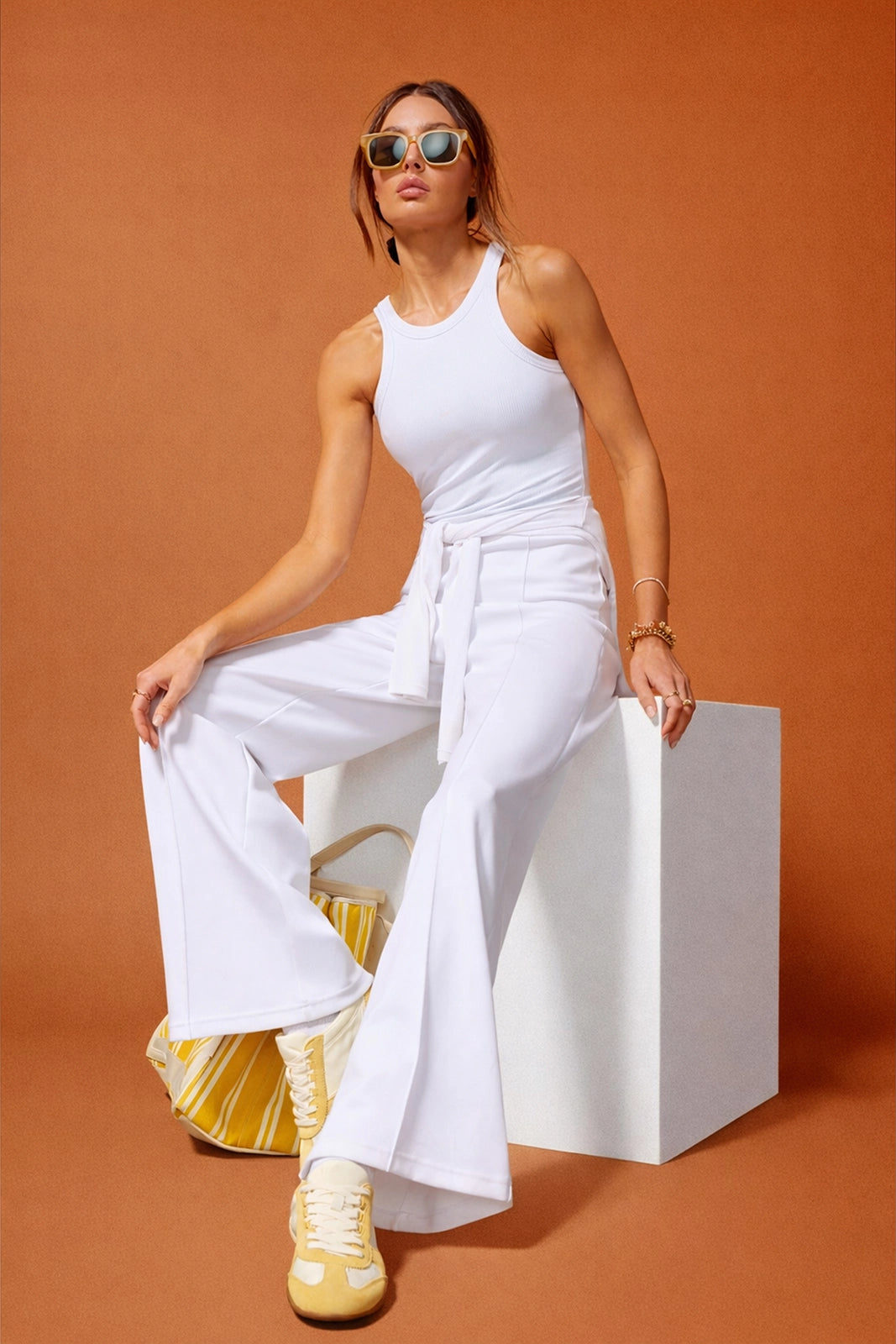 Ribbed Tank with Support - Brilliant White