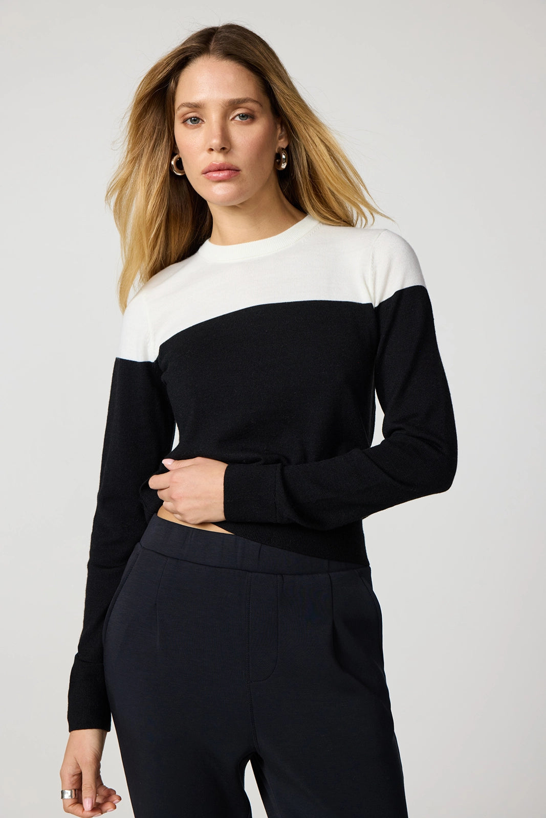 Merino Crew Neck - Brilliant White/Black
