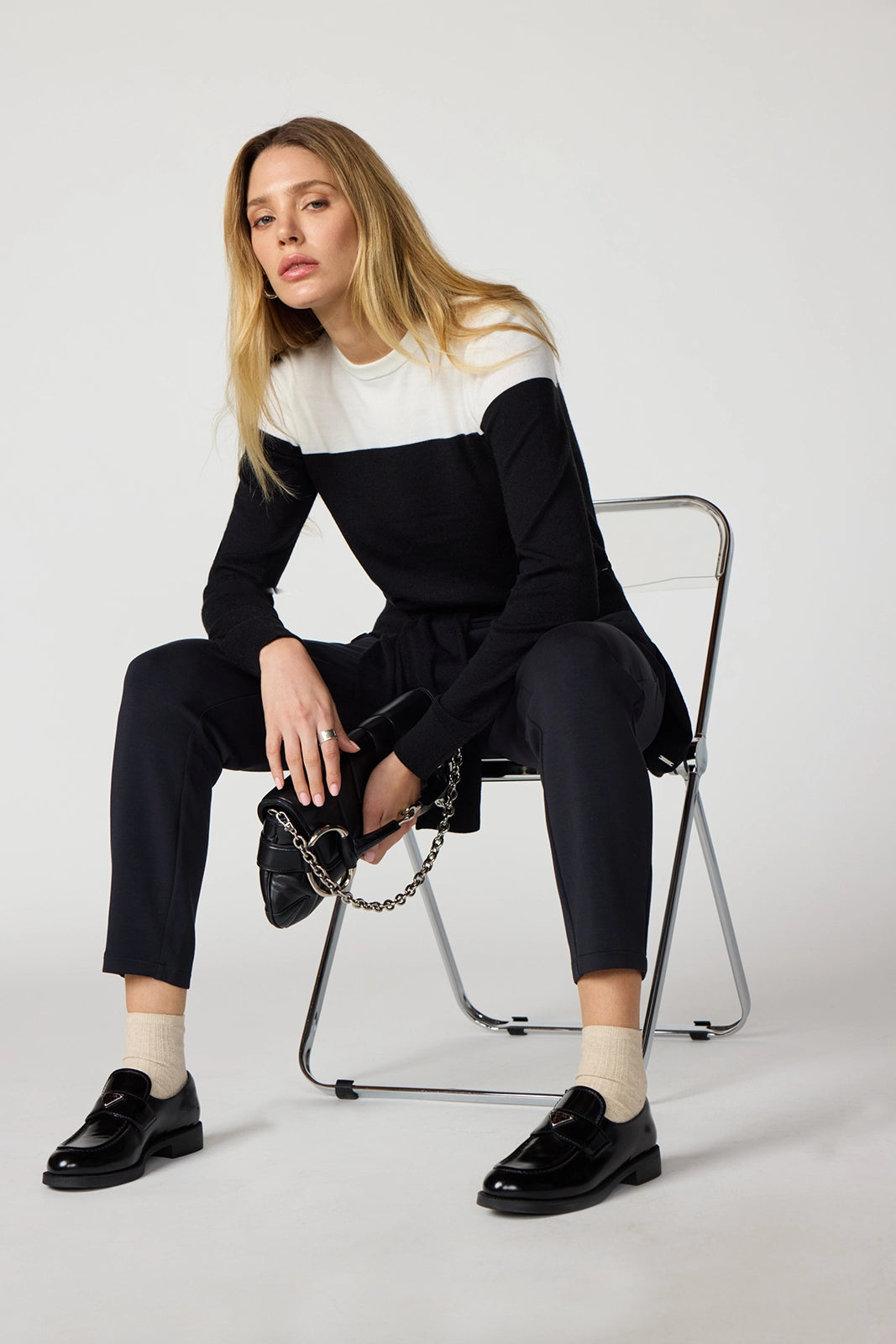Merino Crew Neck - Brilliant White/Black