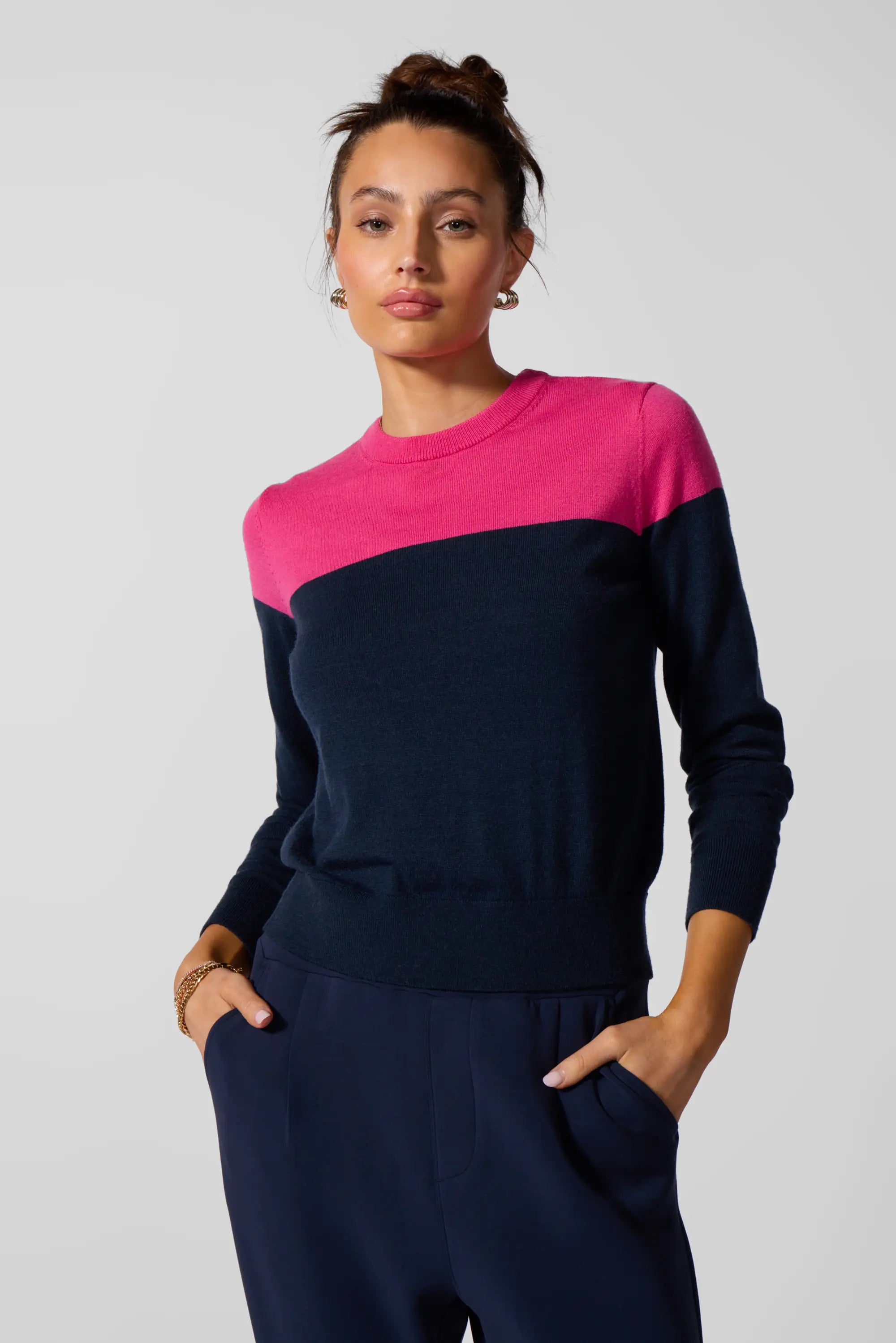 Merino Crew Neck - Navy Blazer/Fuchsia