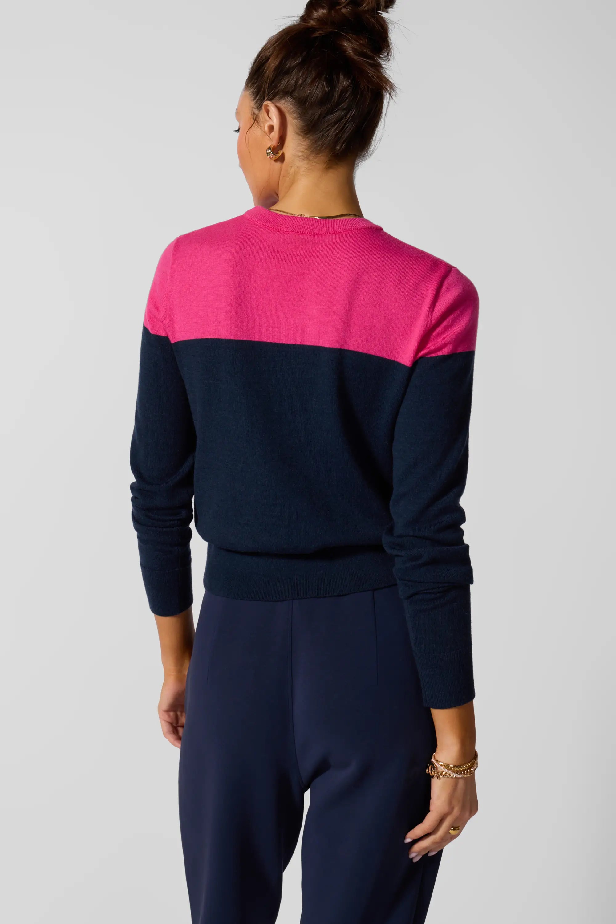 Merino Crew Neck - Navy Blazer/Fuchsia