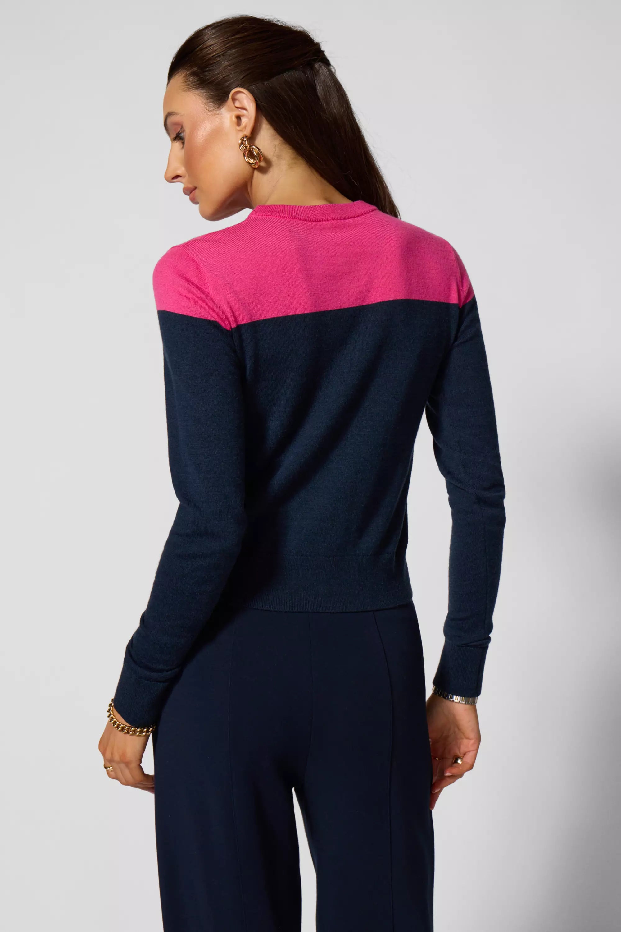 Merino Crew Neck - Navy Blazer/Fuchsia