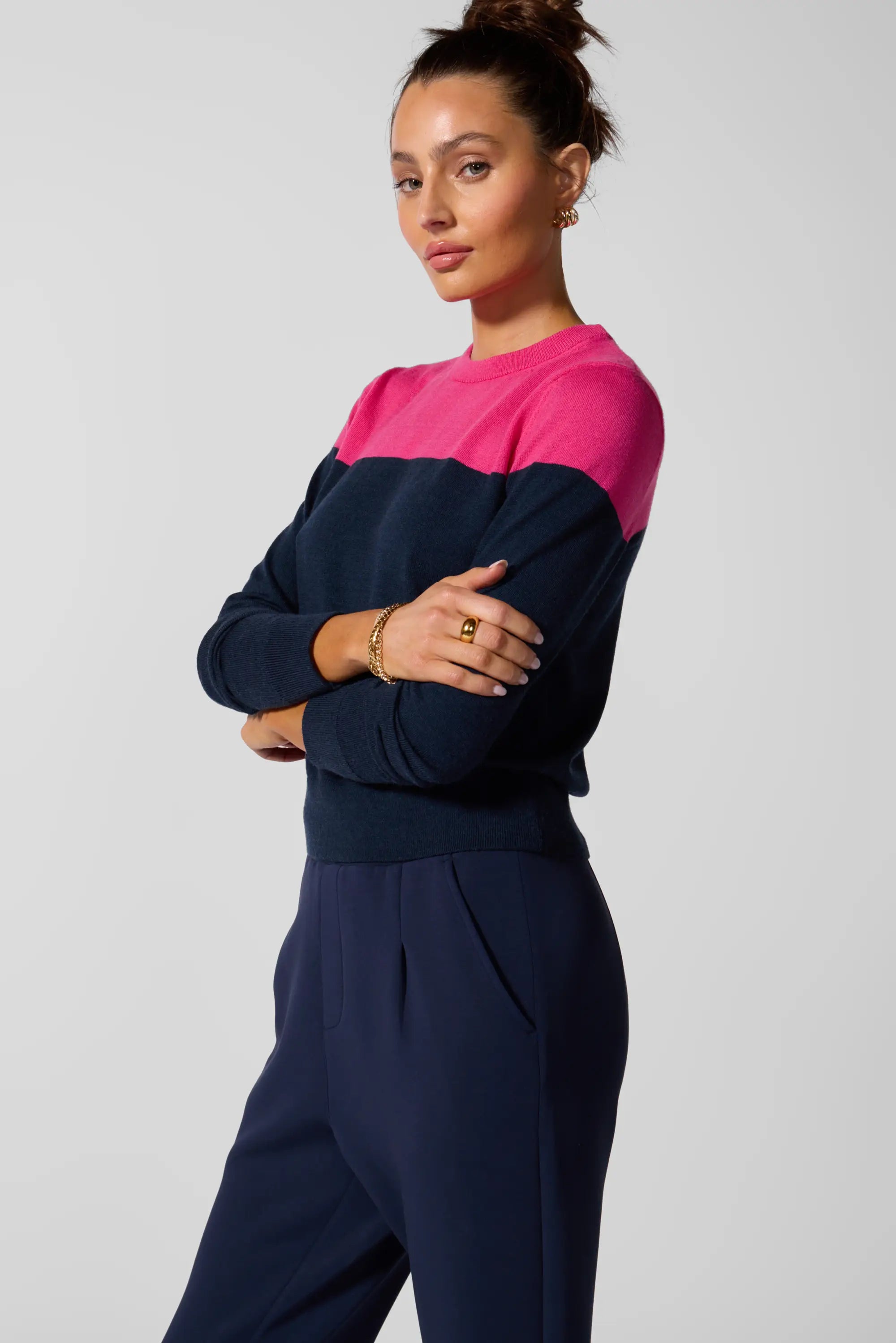 Merino Crew Neck - Navy Blazer/Fuchsia