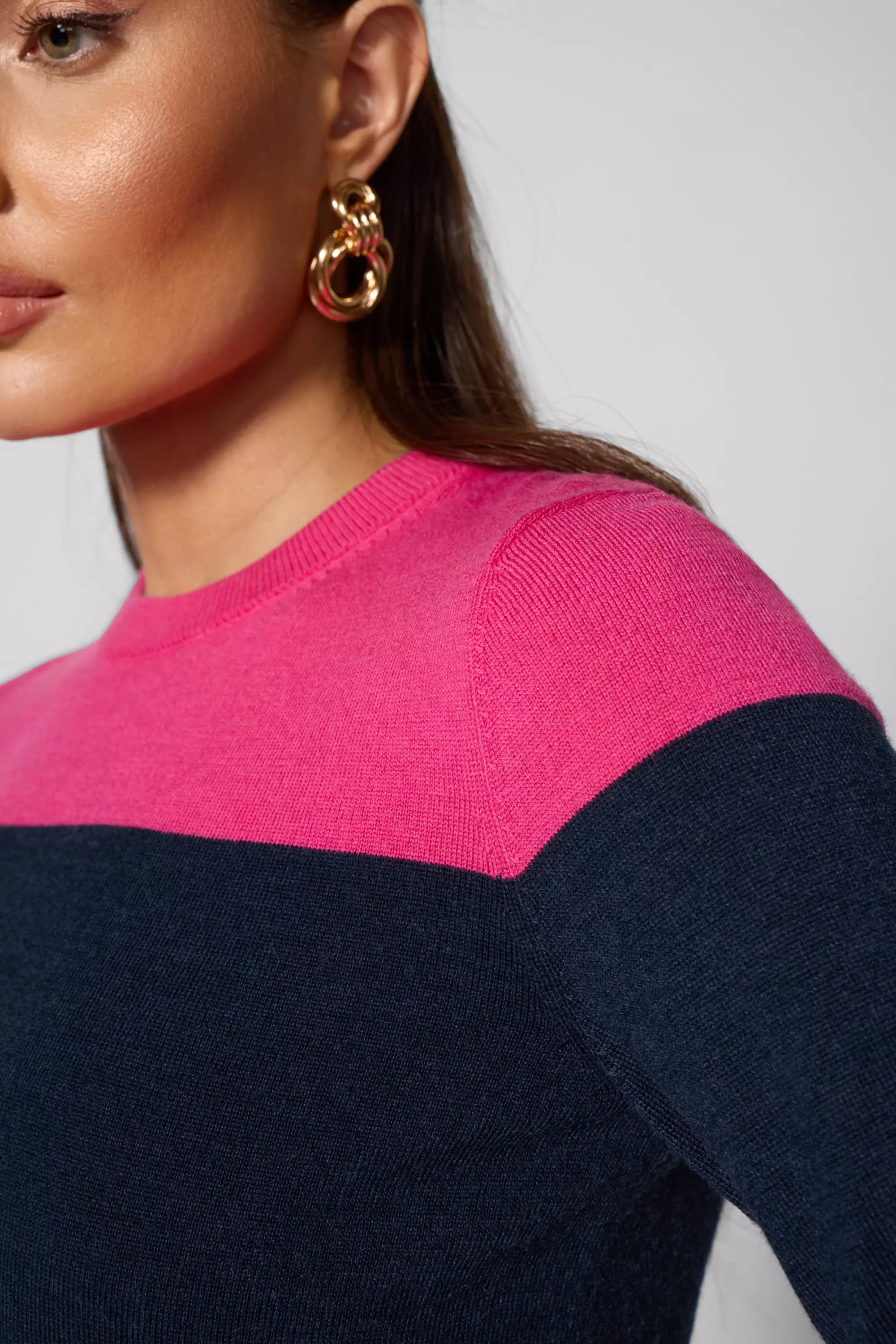 Merino Crew Neck - Navy Blazer/Fuchsia