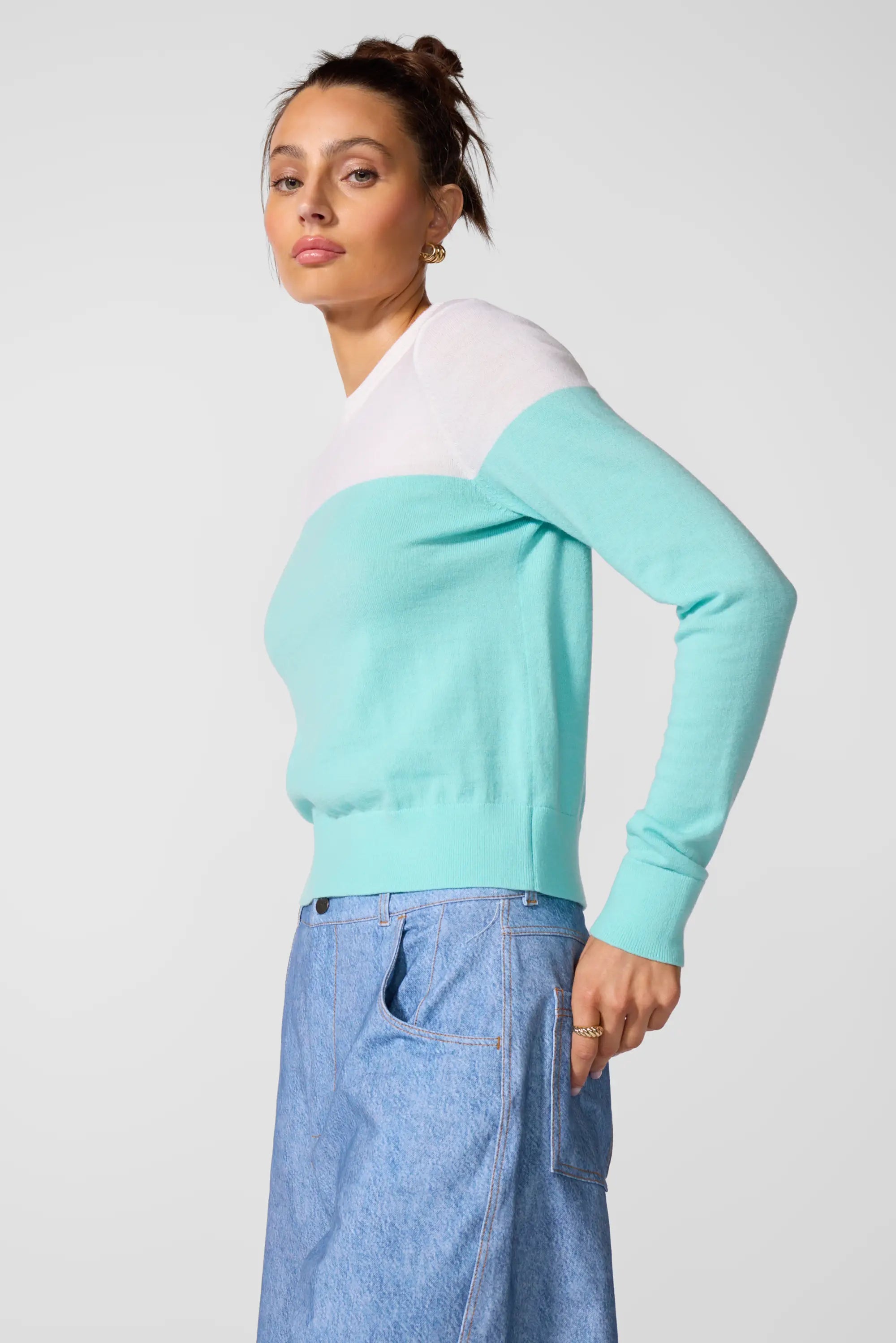 Merino Crew Neck - Limpet/Brilliant White