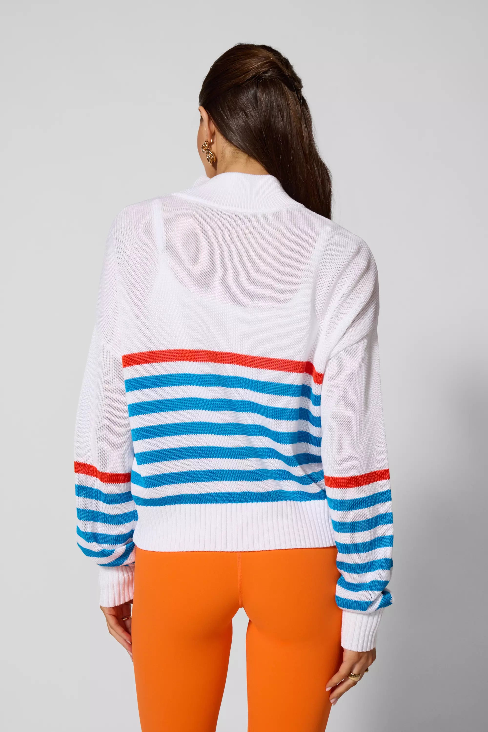 1/4 Zip Sweater Knit - Brilliant White Multi-Stripe