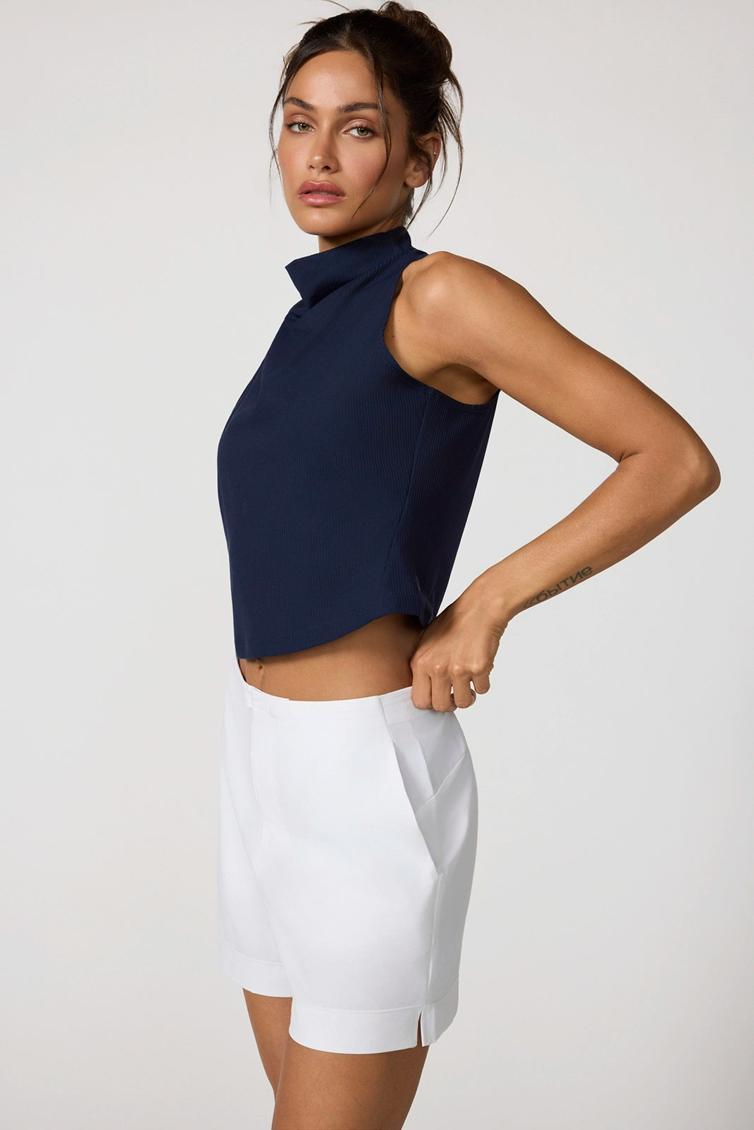 Ribbed Mock Neck Tank - Navy Blazer