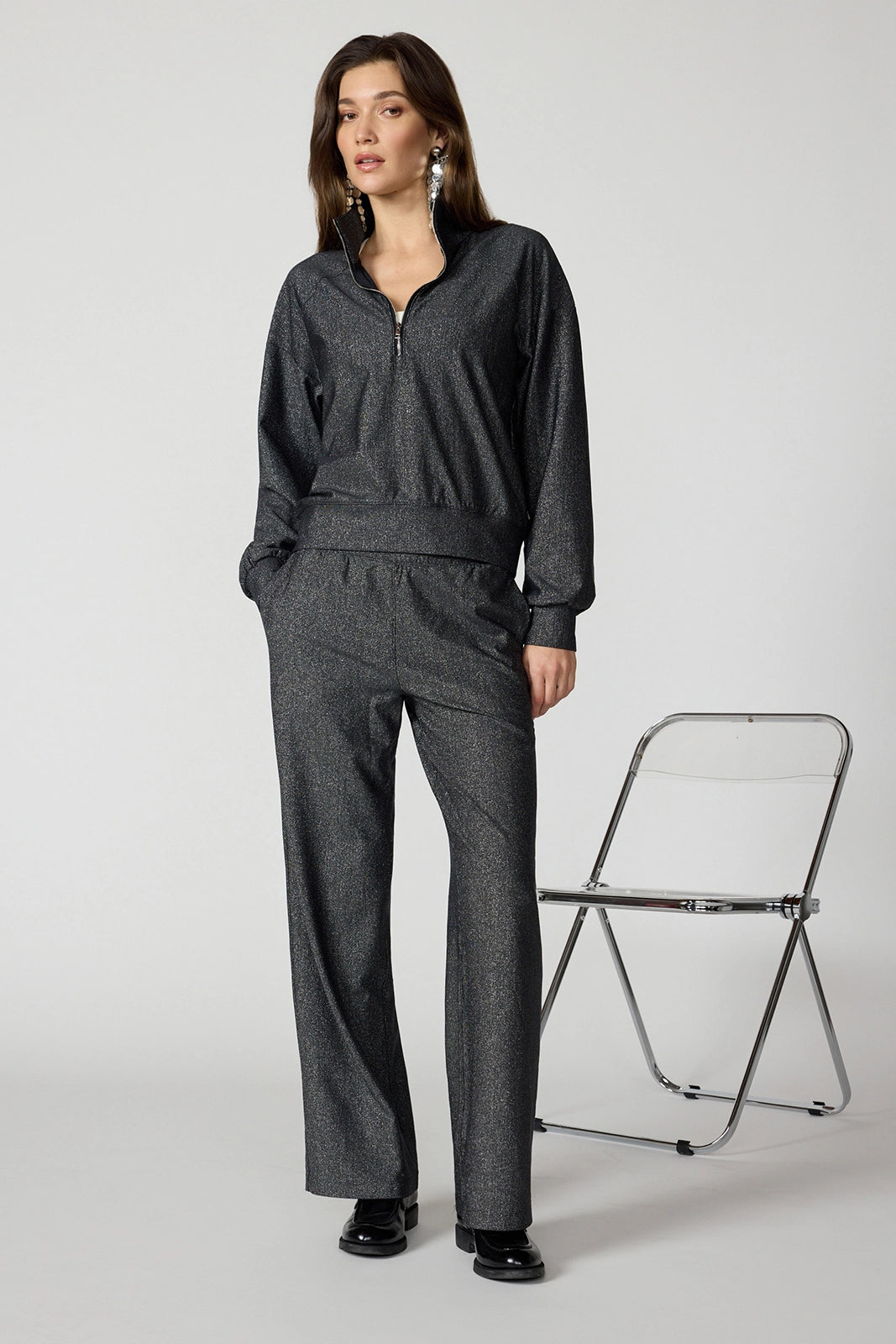 Shimmer Quarter Zip - Black w/ Silver