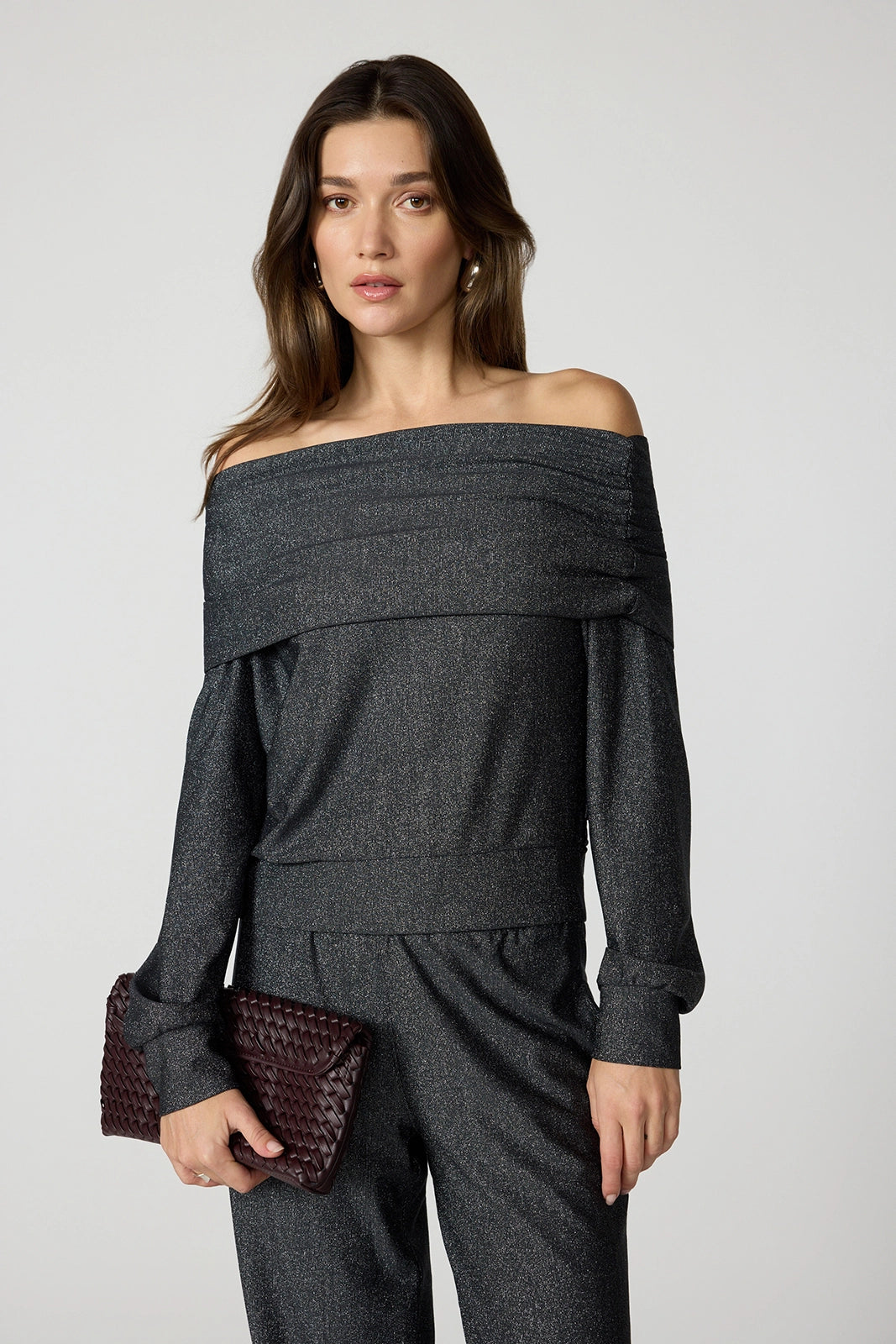 Shimmer Off The Shoulder - Black w/ Silver