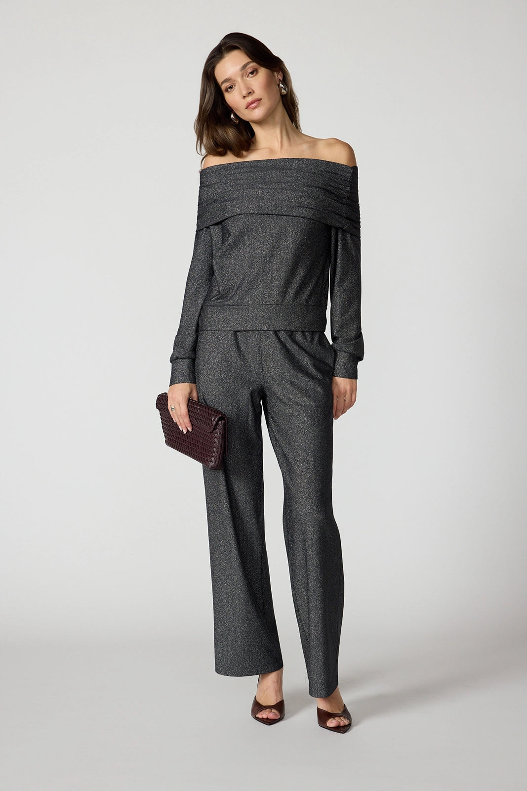 Shimmer Off The Shoulder - Black w/ Silver