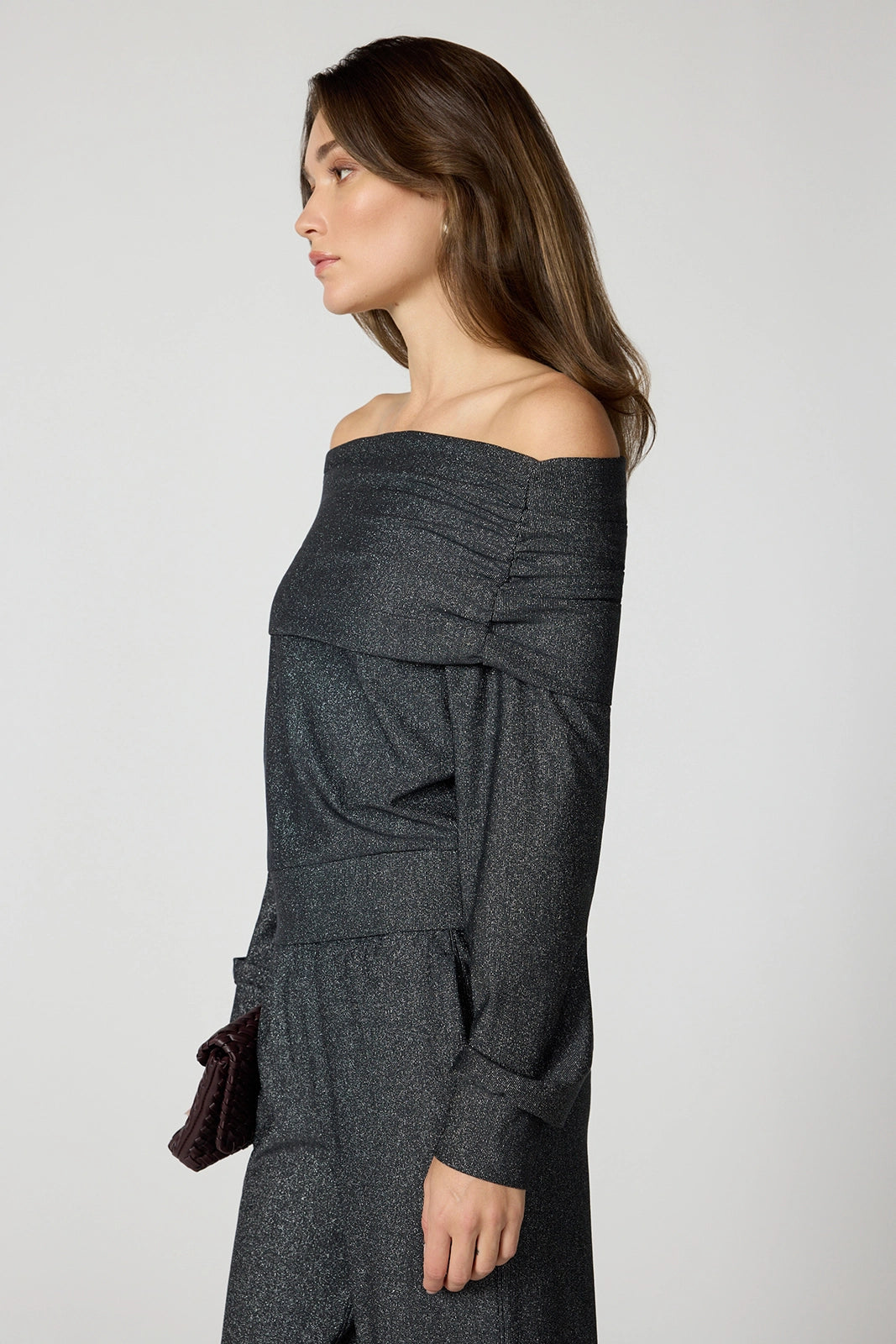 Shimmer Off The Shoulder - Black w/ Silver