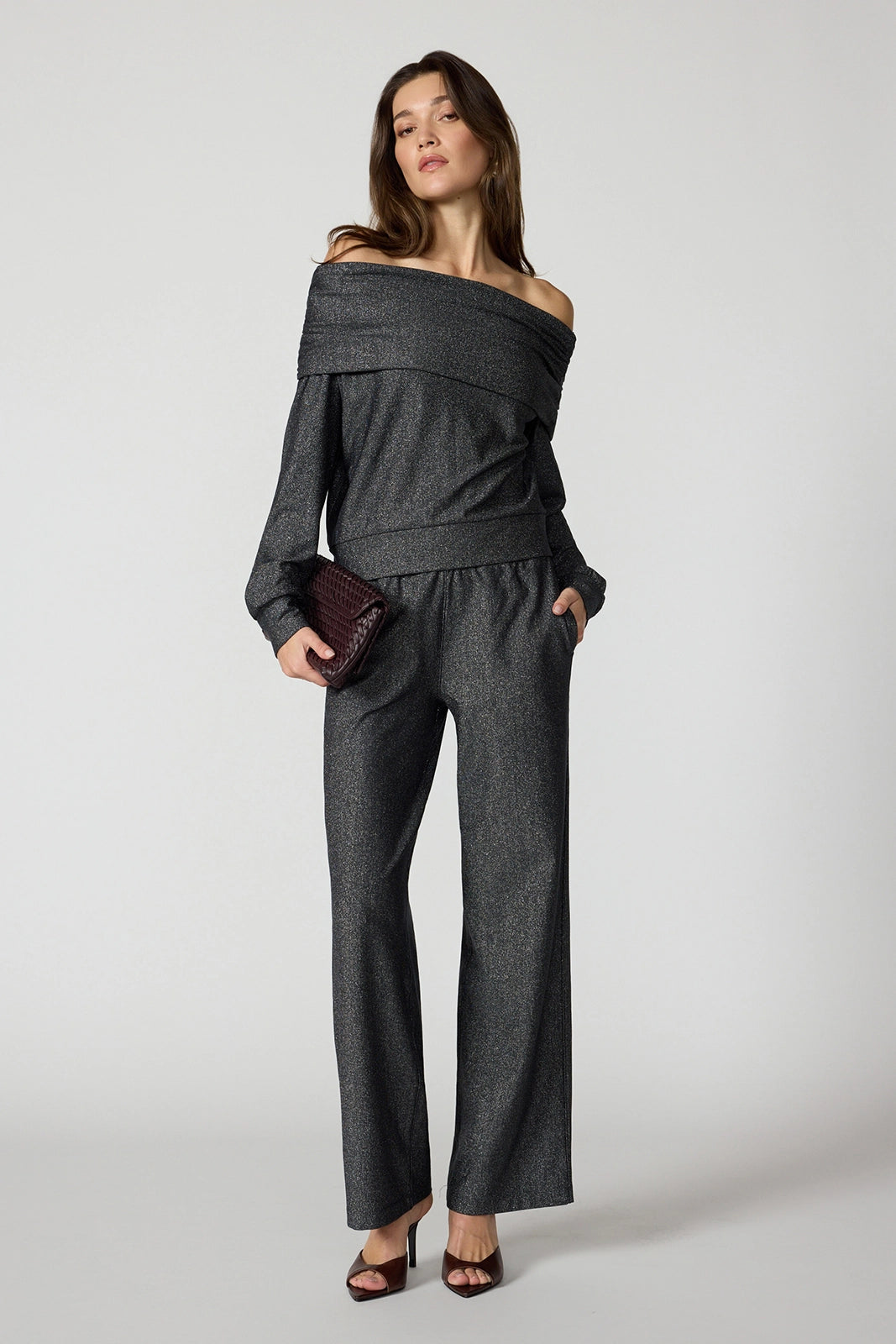 Shimmer Off The Shoulder - Black w/ Silver