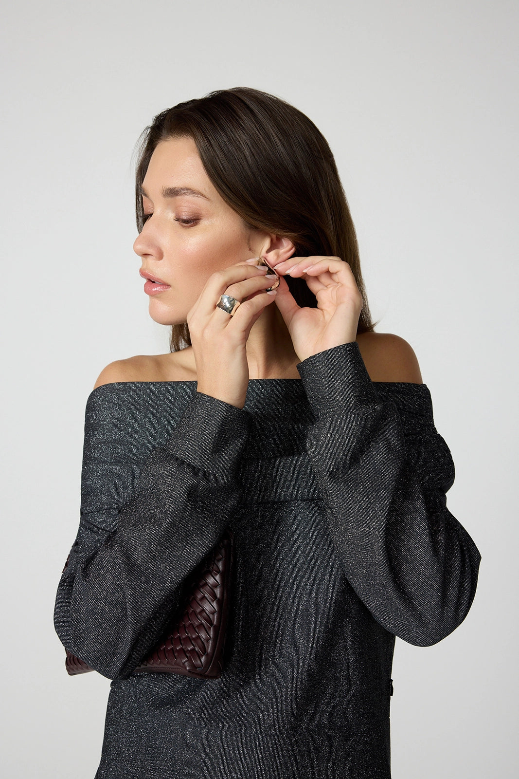 Shimmer Off The Shoulder - Black w/ Silver