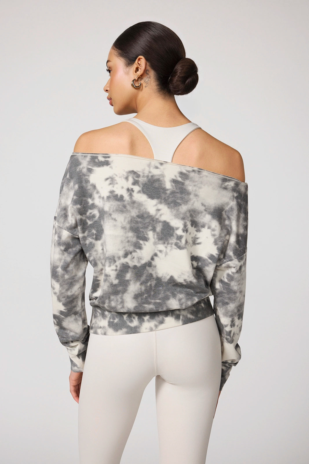 Shibori Cozy Fleece Flashdance Sweatshirt - Moonbeam Shibori