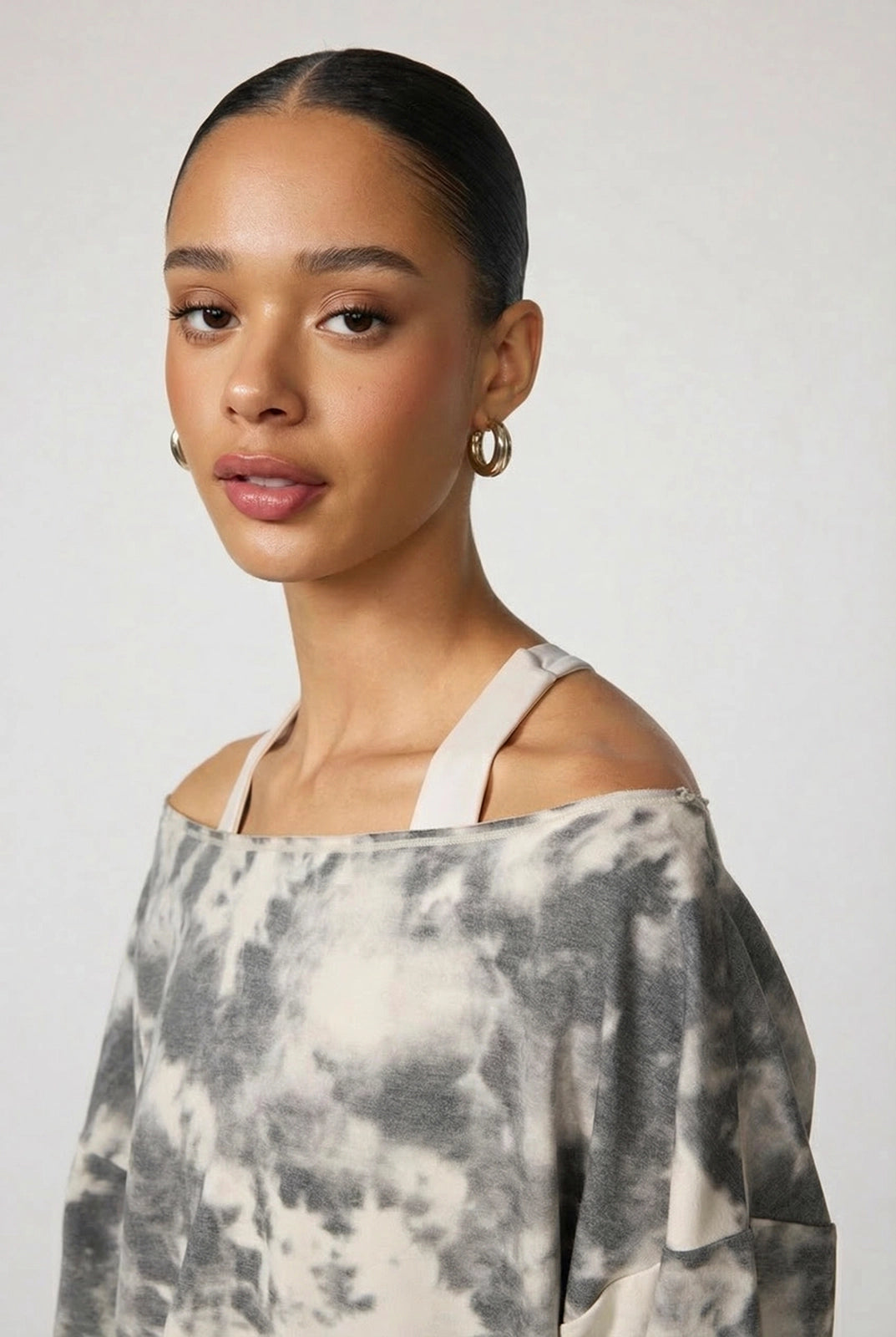 Shibori Cozy Fleece Flashdance Sweatshirt - Moonbeam Shibori