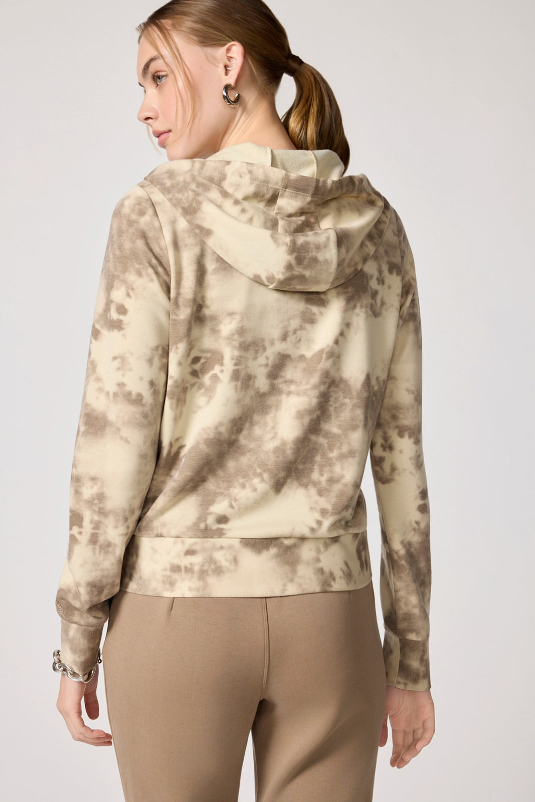 Shibori Cozy Fleece Slim Full Zip Hoodie - Brown Rice Shibori