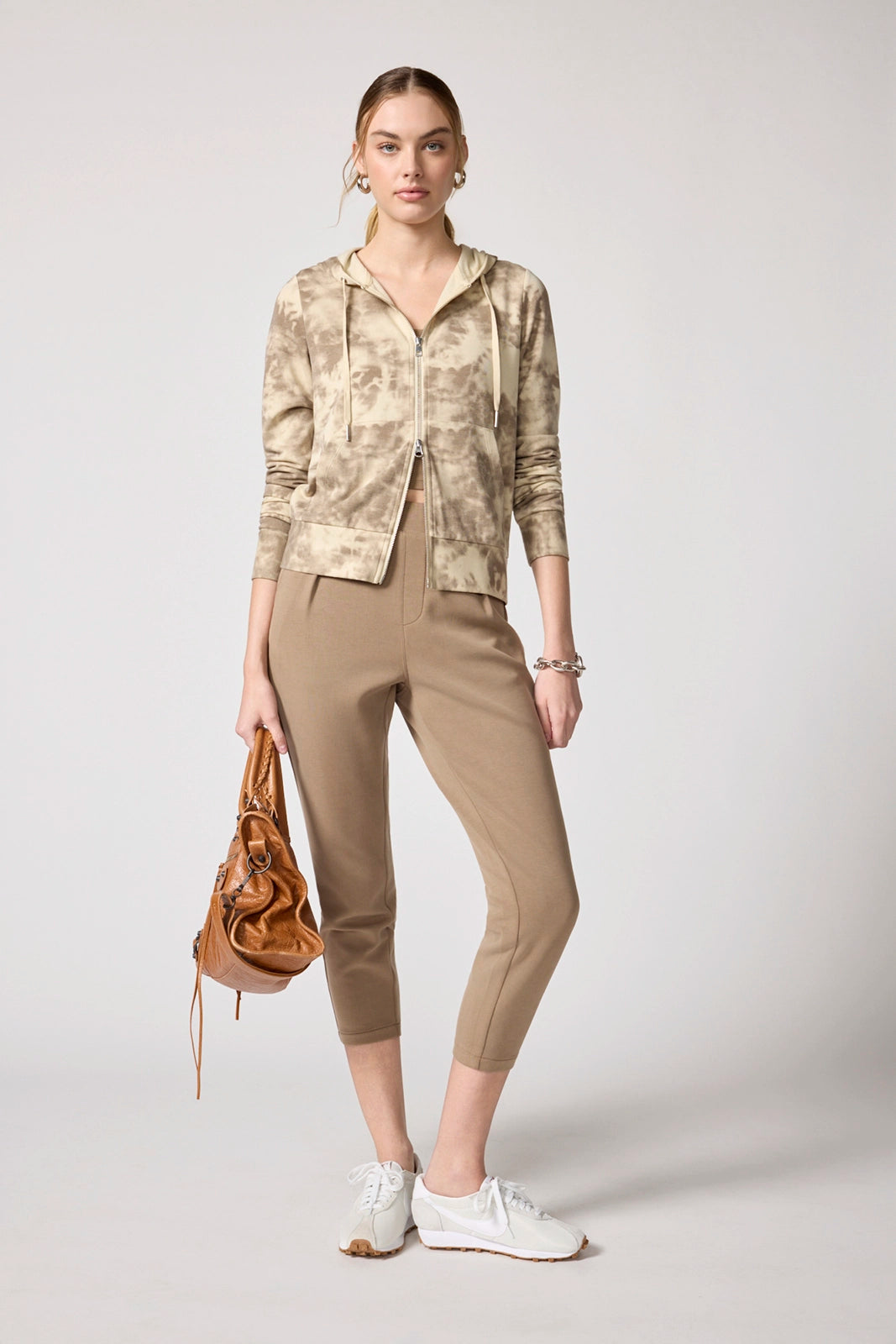 Shibori Cozy Fleece Slim Full Zip Hoodie - Brown Rice Shibori