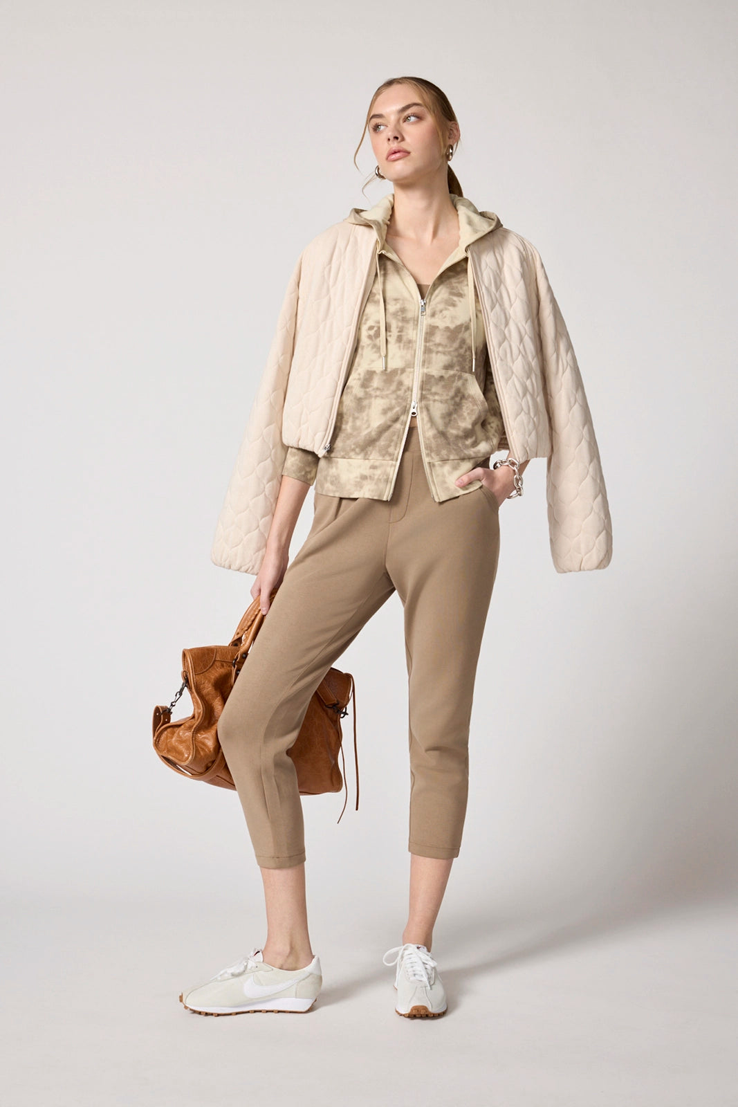 Shibori Cozy Fleece Slim Full Zip Hoodie - Brown Rice Shibori