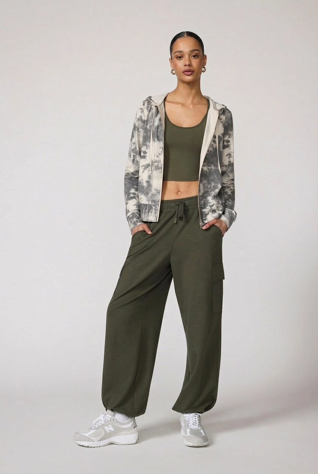 Shibori Cozy Fleece Slim Full Zip Hoodie - Moonbeam Shibori