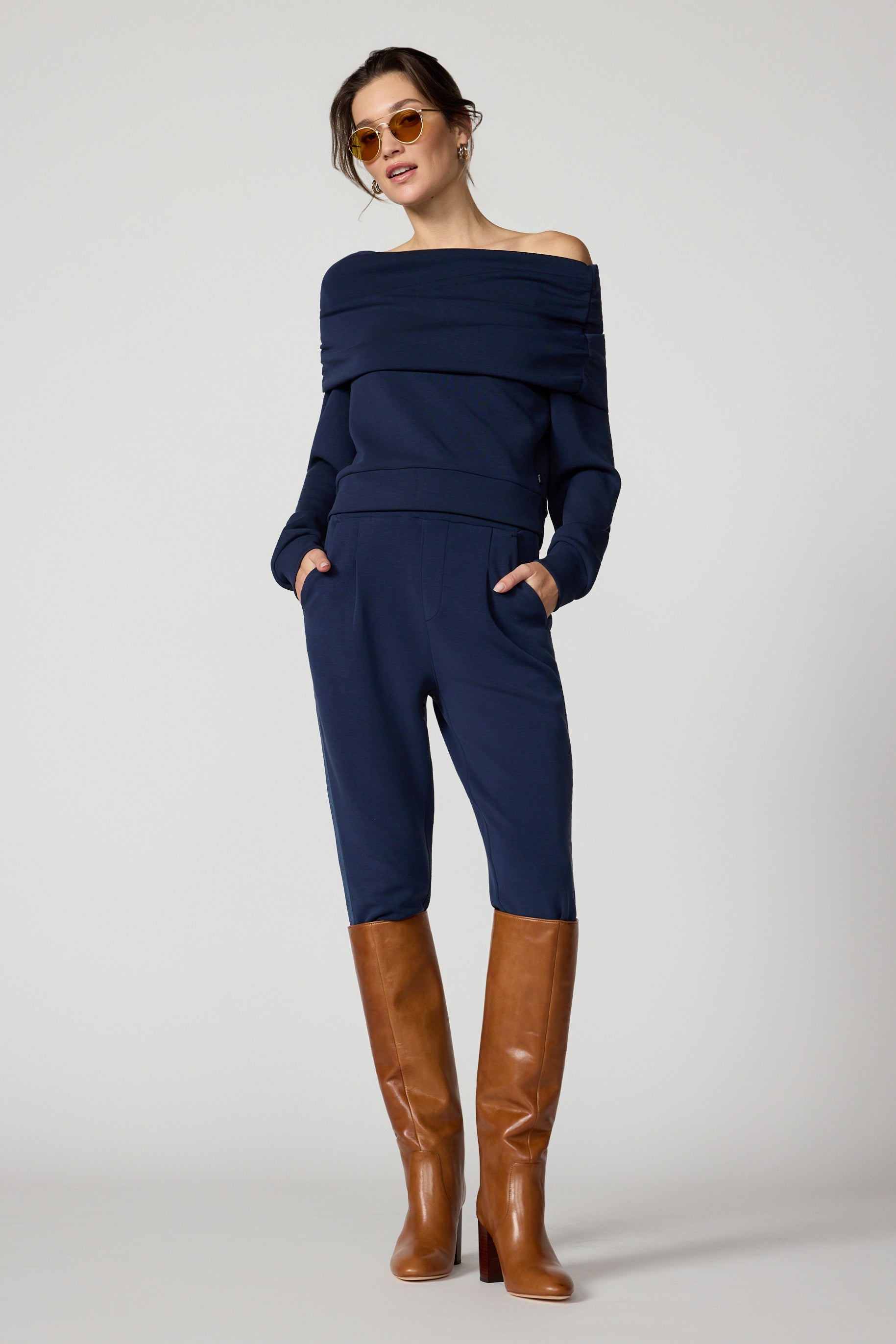 Dreamweave Off The Shoulder - Navy Blazer
