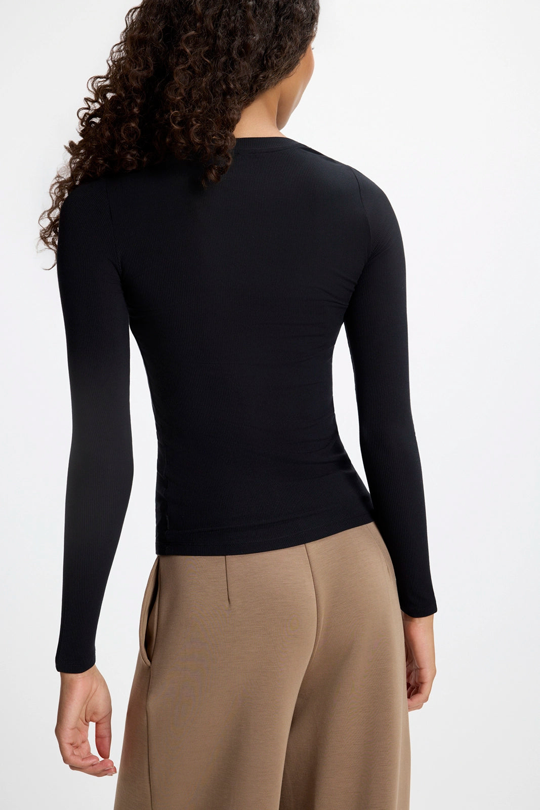 Baby Rib Long Sleeve Crew Neck - Black