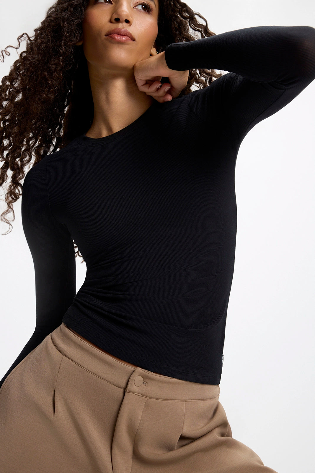 Baby Rib Long Sleeve Crew Neck - Black