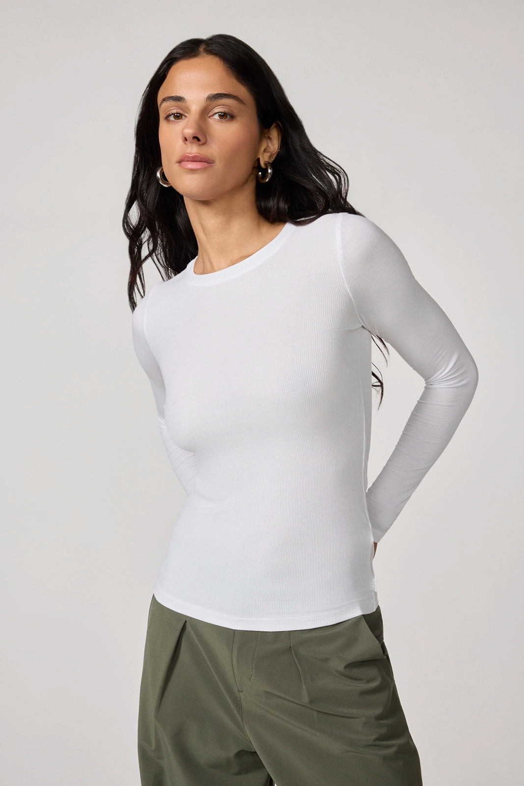 Baby Rib Long Sleeve Crew Neck - Brilliant White