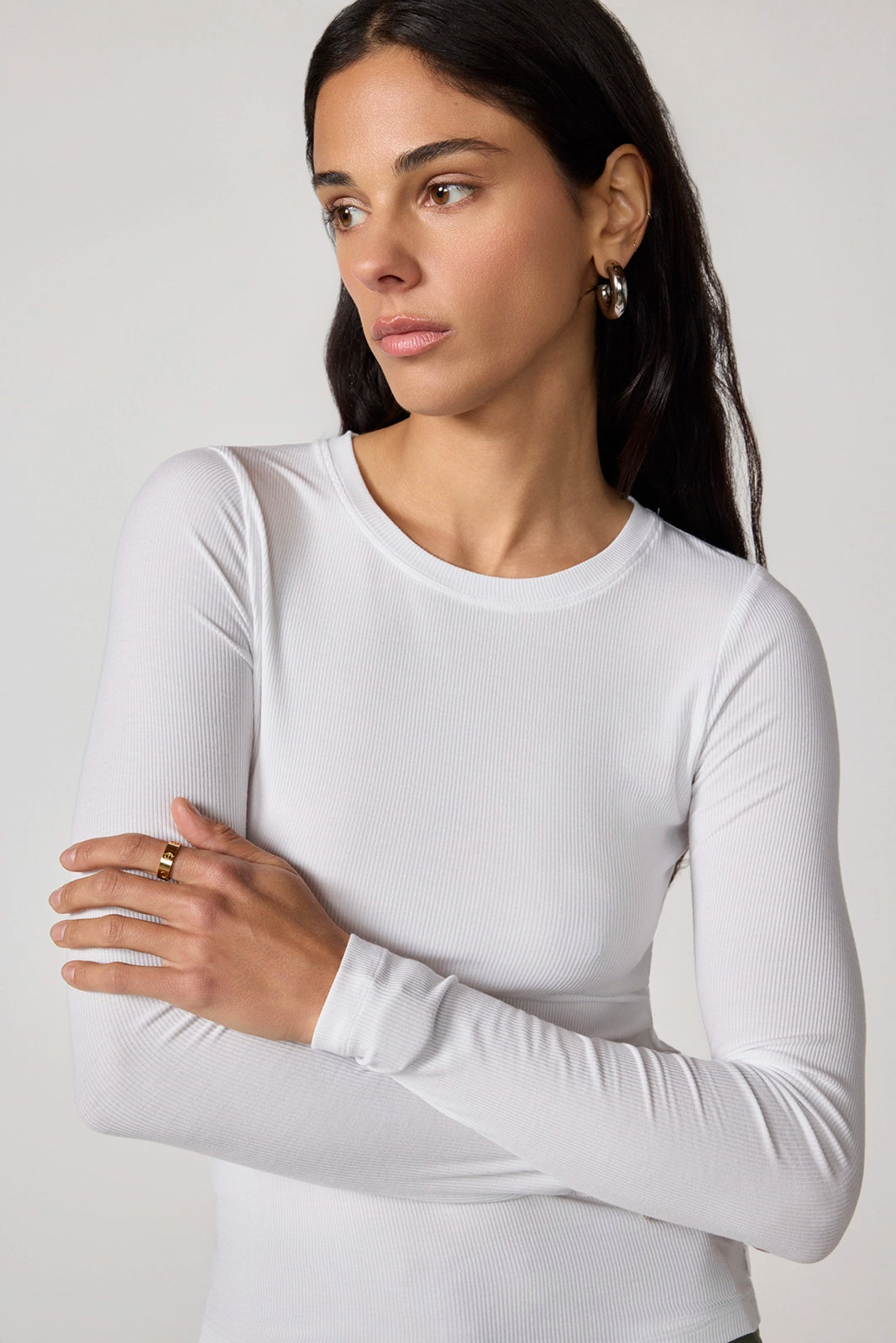 Baby Rib Long Sleeve Crew Neck - Brilliant White