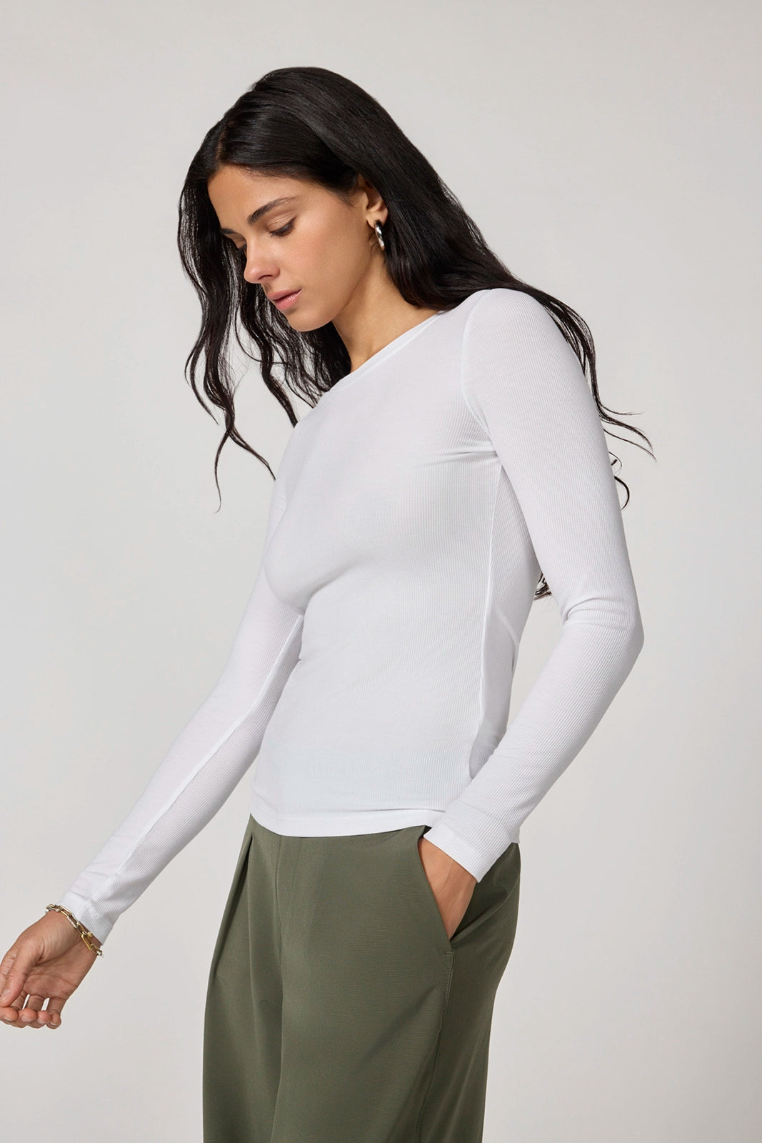 Baby Rib Long Sleeve Crew Neck - Brilliant White