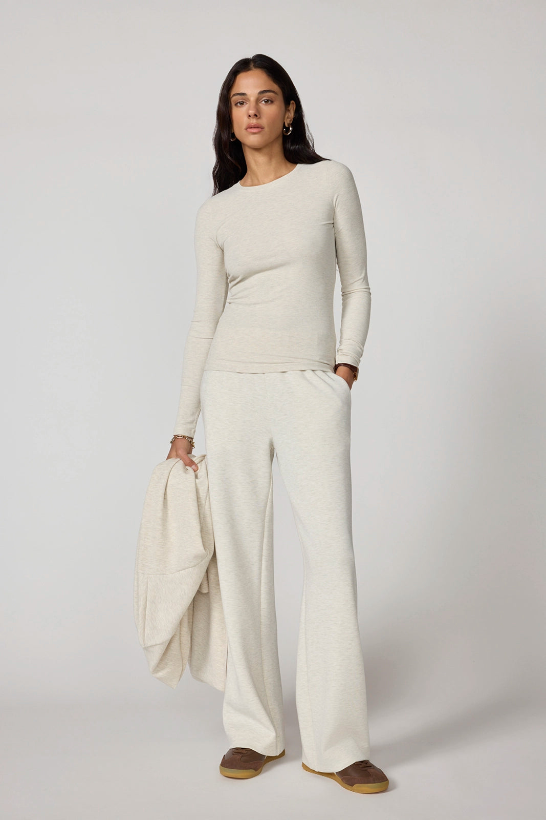 Baby Rib Long Sleeve Crew Neck - Htr Brown Rice