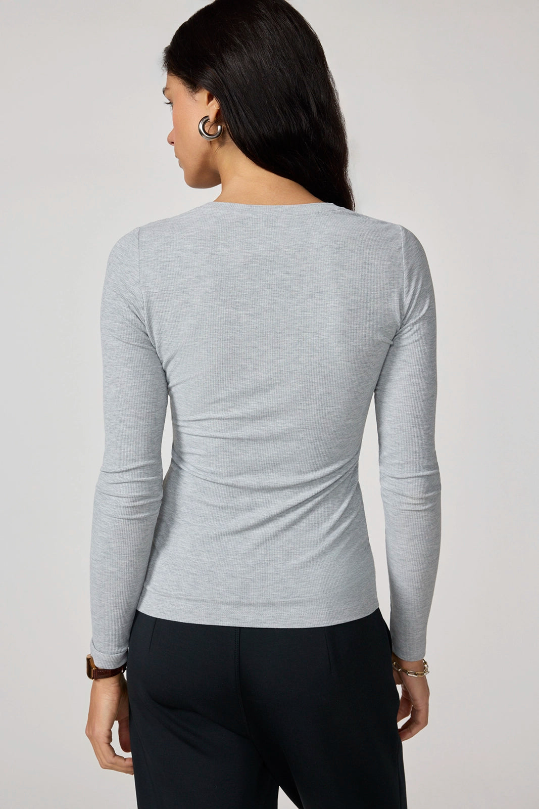 Baby Rib Long Sleeve Crew Neck - Htr Concrete