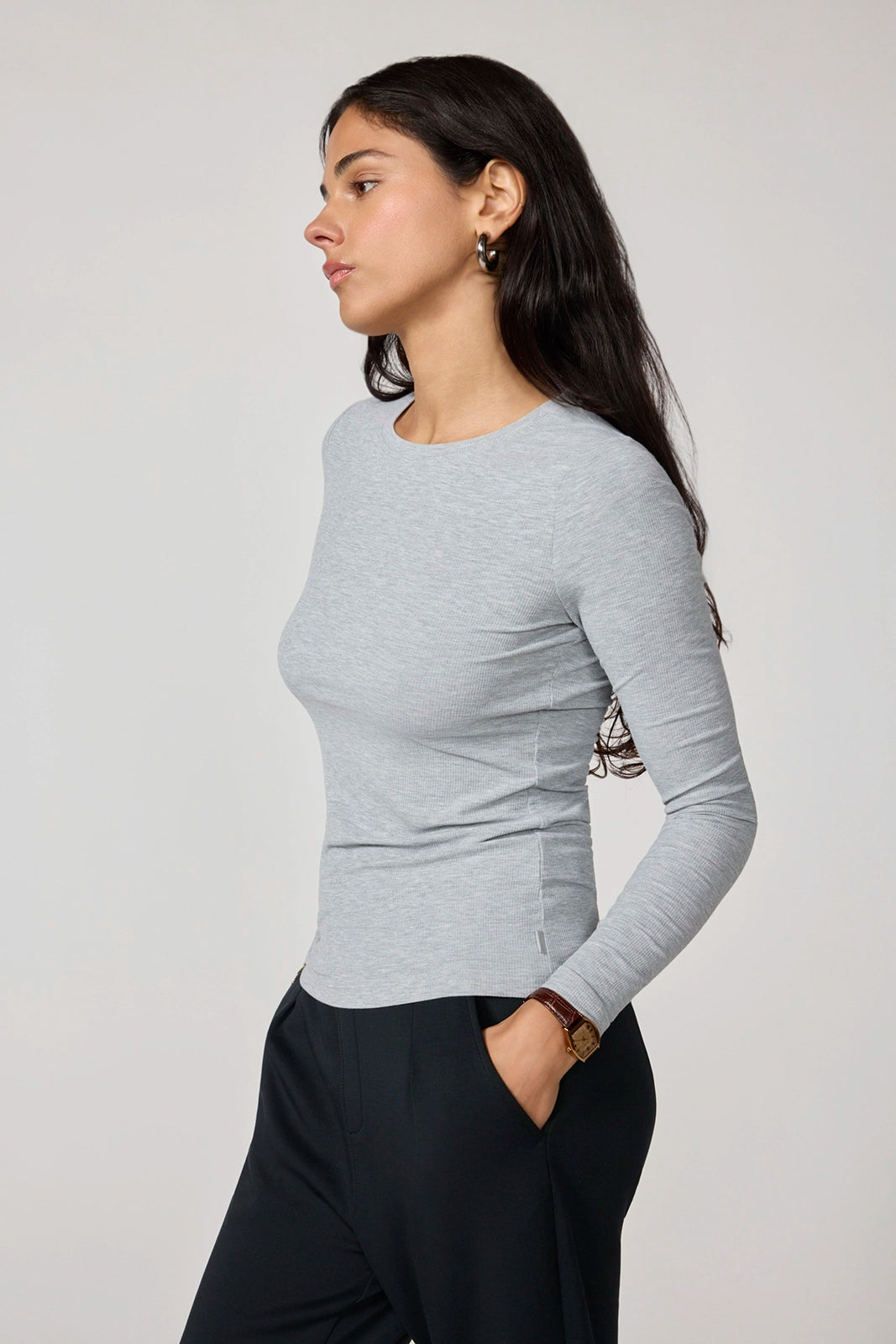 Baby Rib Long Sleeve Crew Neck - Htr Concrete