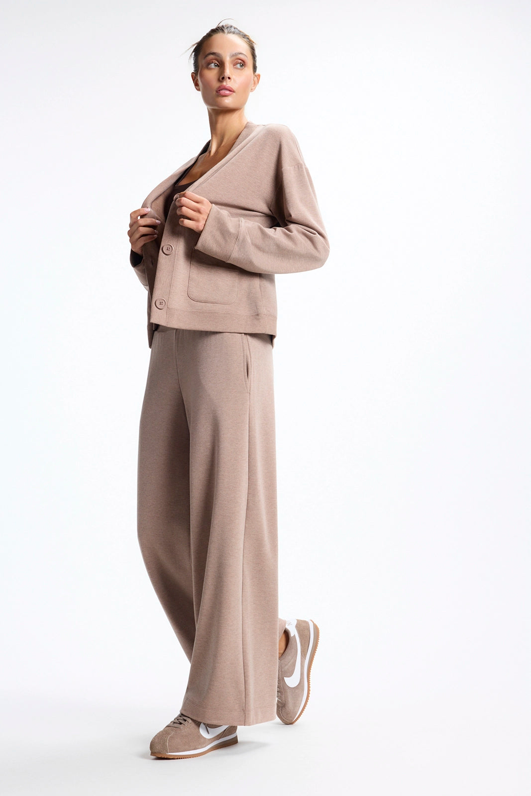 Cozy Fleece Button Up Cardigan - Htr Brownie