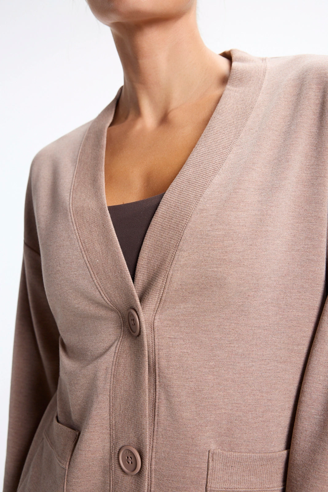 Cozy Fleece Button Up Cardigan - Htr Brownie