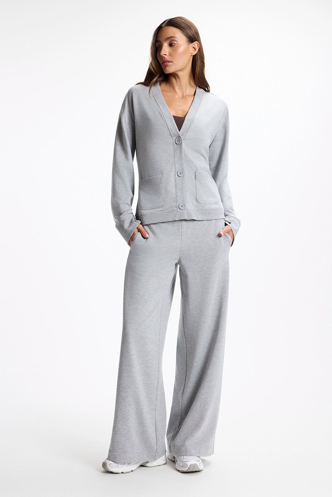 Cozy Fleece Button Up Cardigan - Htr Concrete