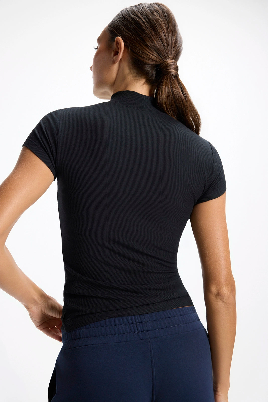 Baby Rib Short Sleeve Mock Neck - Black
