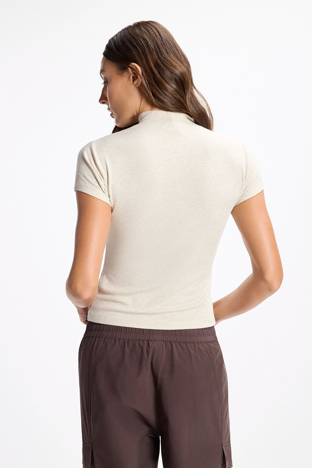 Baby Rib Short Sleeve Mock Neck - Htr Brown Rice