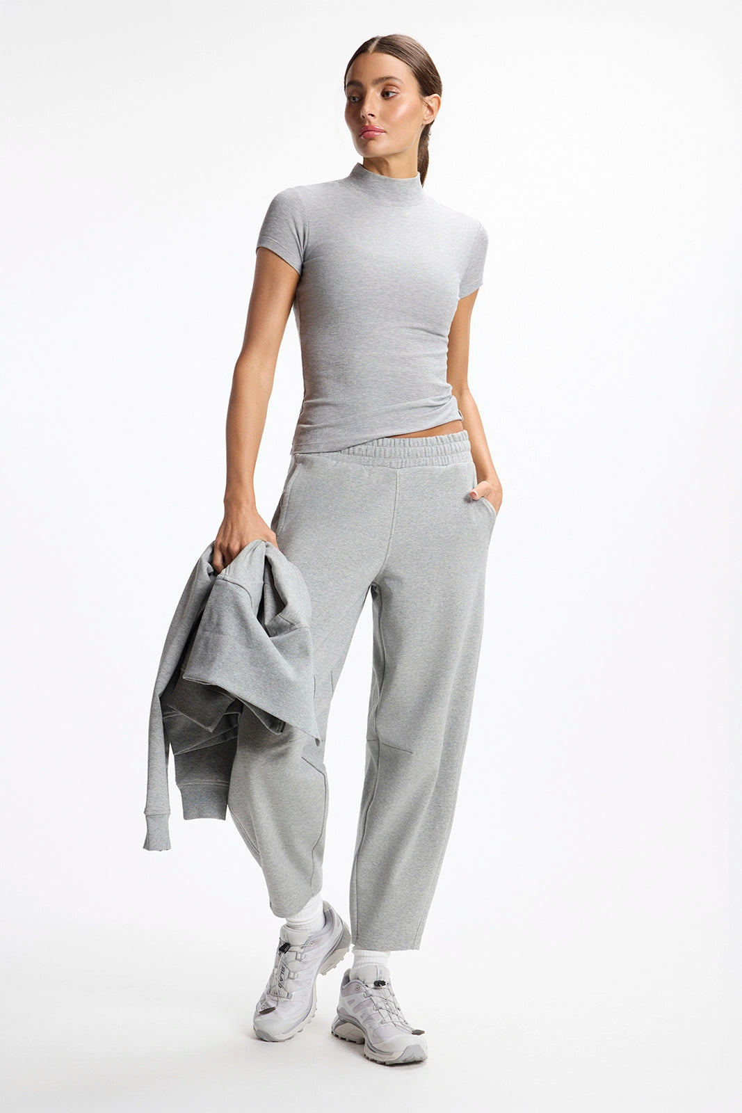 Baby Rib Short Sleeve Mock Neck - Htr Concrete