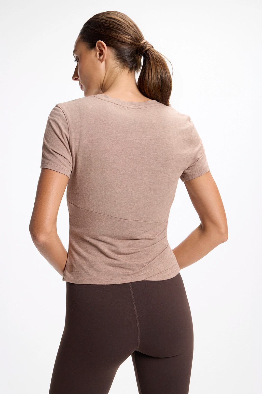 Breeze Short Sleeve Wrapped Top - Htr Brownie