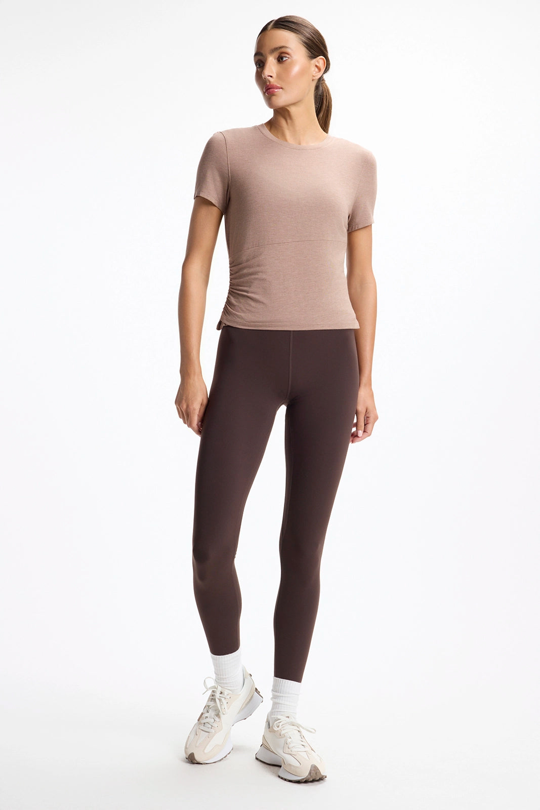 Breeze Short Sleeve Wrapped Top - Htr Brownie