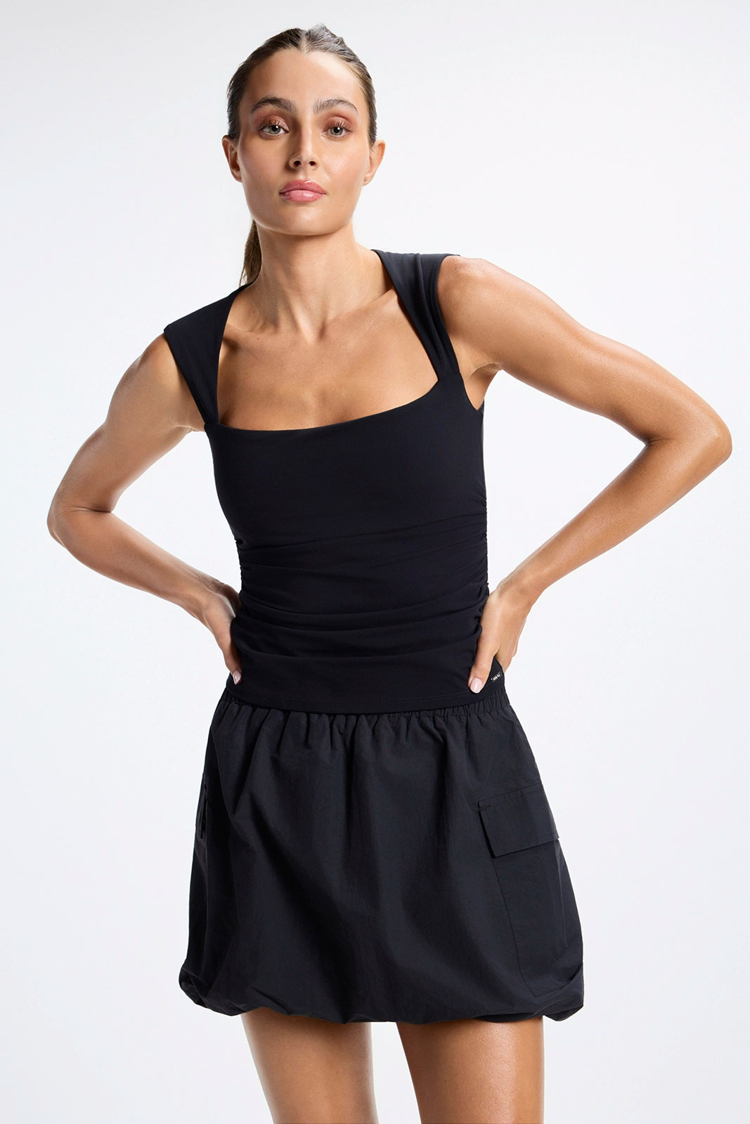 Cloud Square Neck Ruched Top - Black