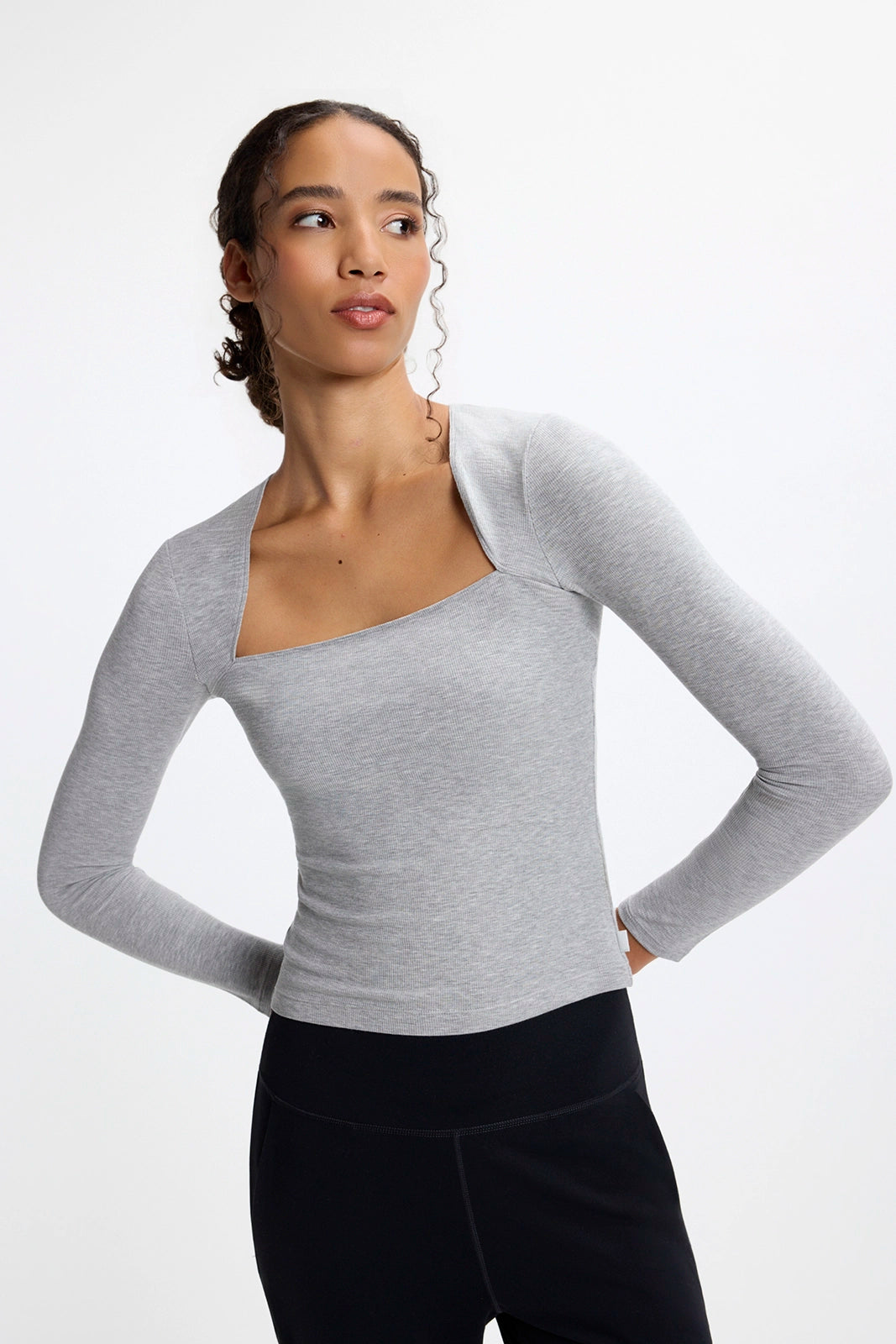 Baby Rib Square Neck Top - Htr Concrete
