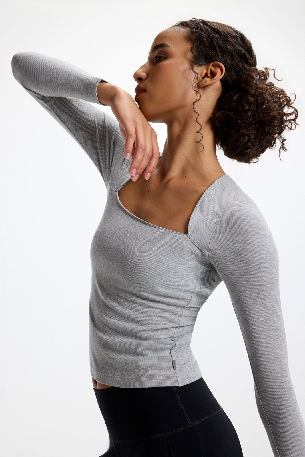 Baby Rib Square Neck Top - Htr Concrete